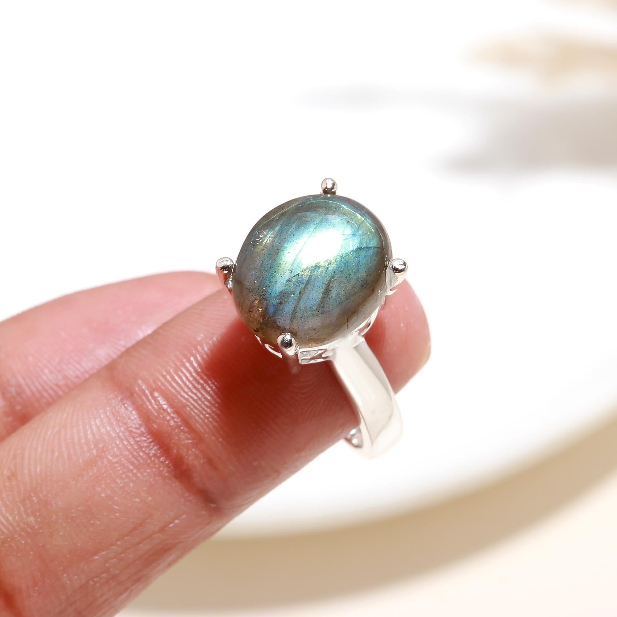 The Mystic Aurora: Labradorite Cabochon & Silver Solitaire Ring