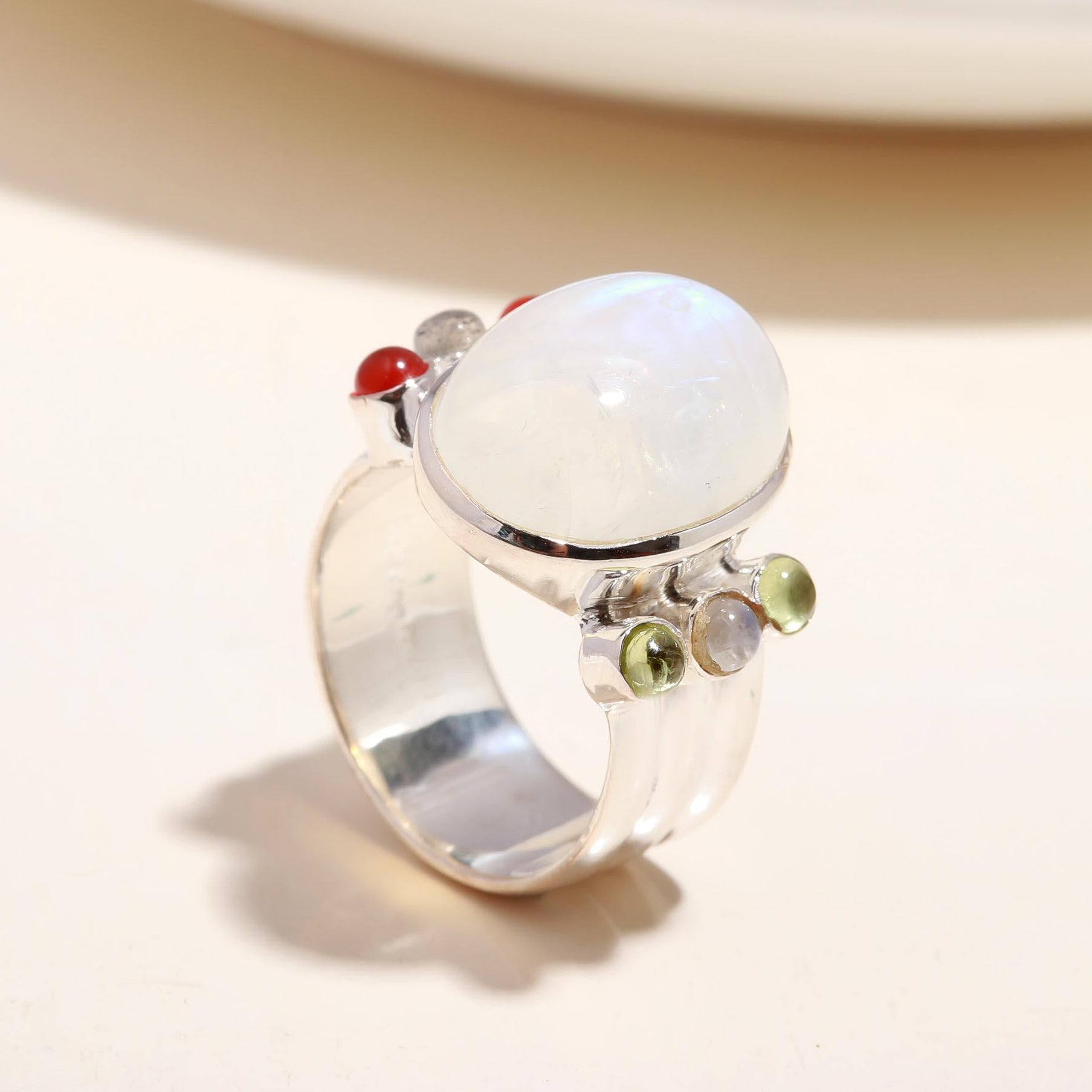 The Lunar Scroll: Grey Moonstone & Silver Filigree Ring