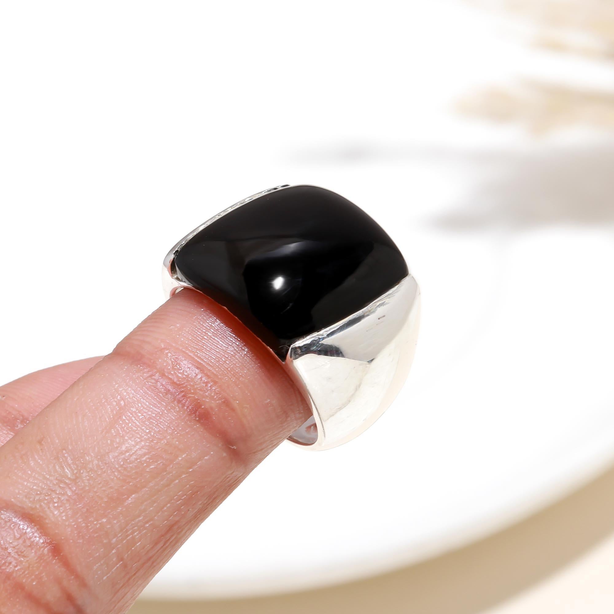 The Midnight Square: Inlay Black Onyx Ring