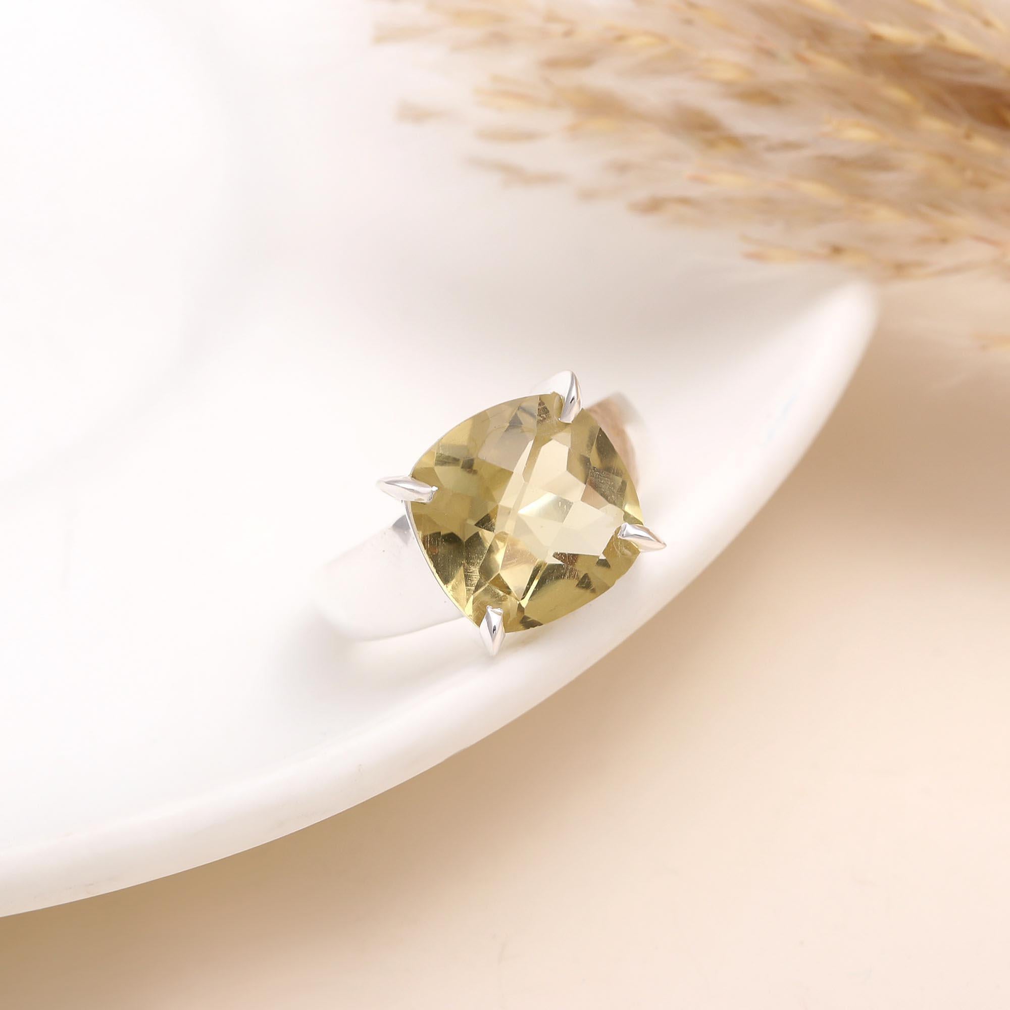 The Lucid Cushion: Prong Set Lemon Quartz Ring