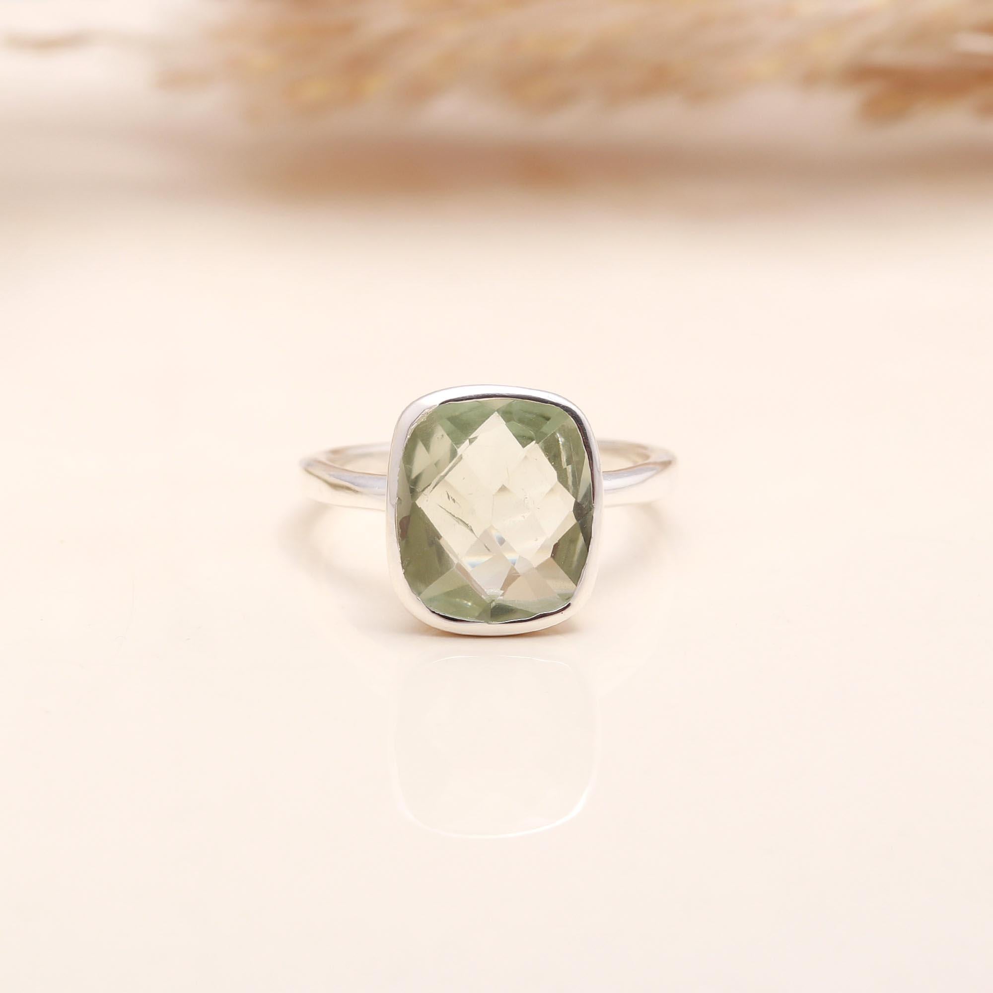 The Mint Cushion: Green Amethyst Solitaire Ring