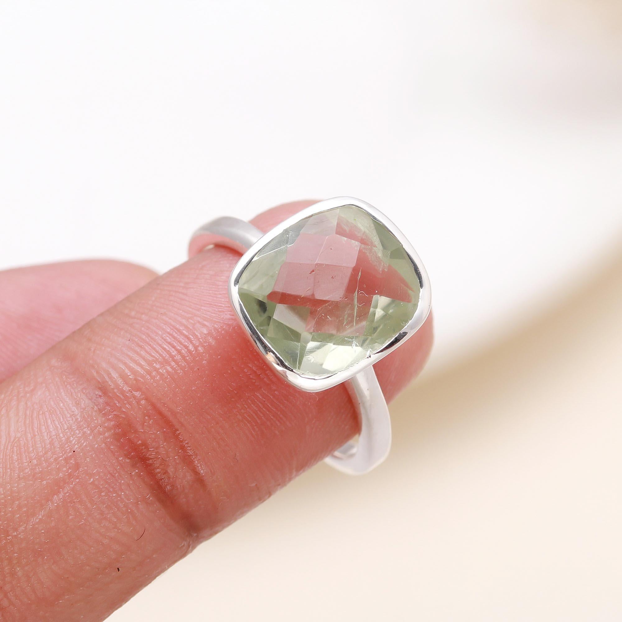 The Mint Cushion: Green Amethyst Solitaire Ring