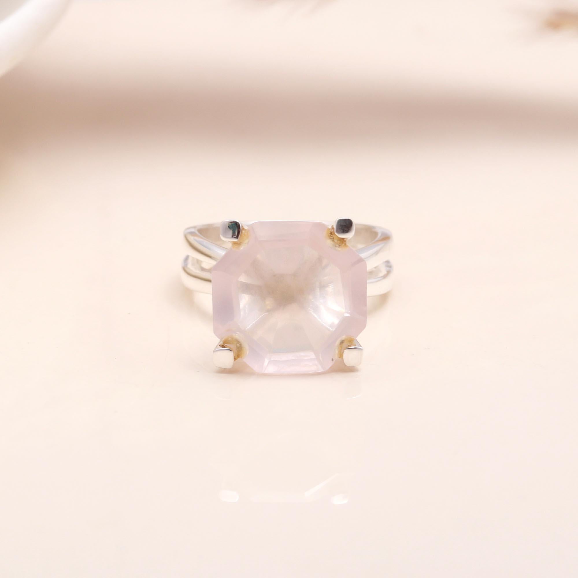 The Pink Octagon: High-Set Rose Quartz Ring