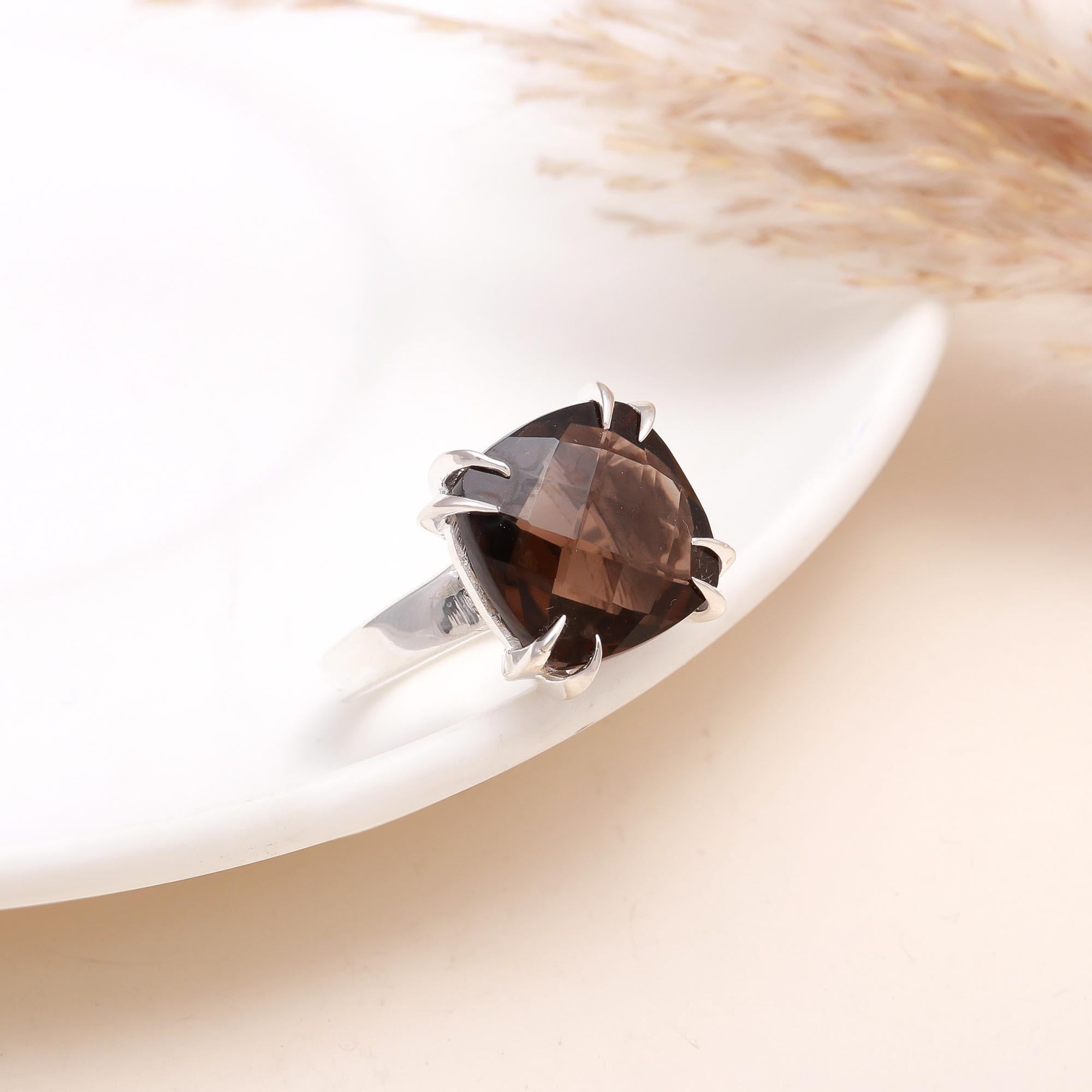 The Smoke Prism: Large Cushion Smoky Quartz Ring