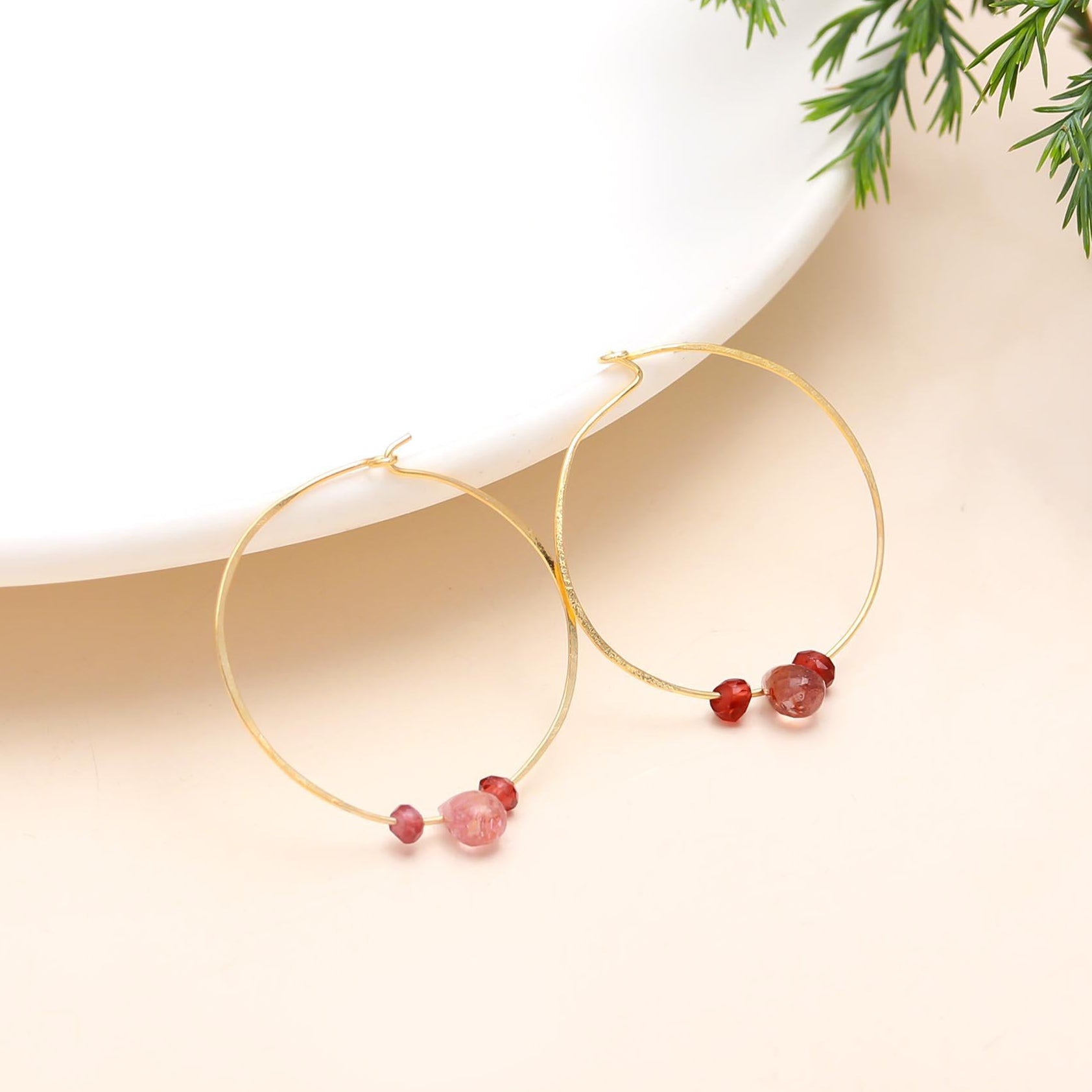 The Solar Halo: Garnet Gold Wire Hoops