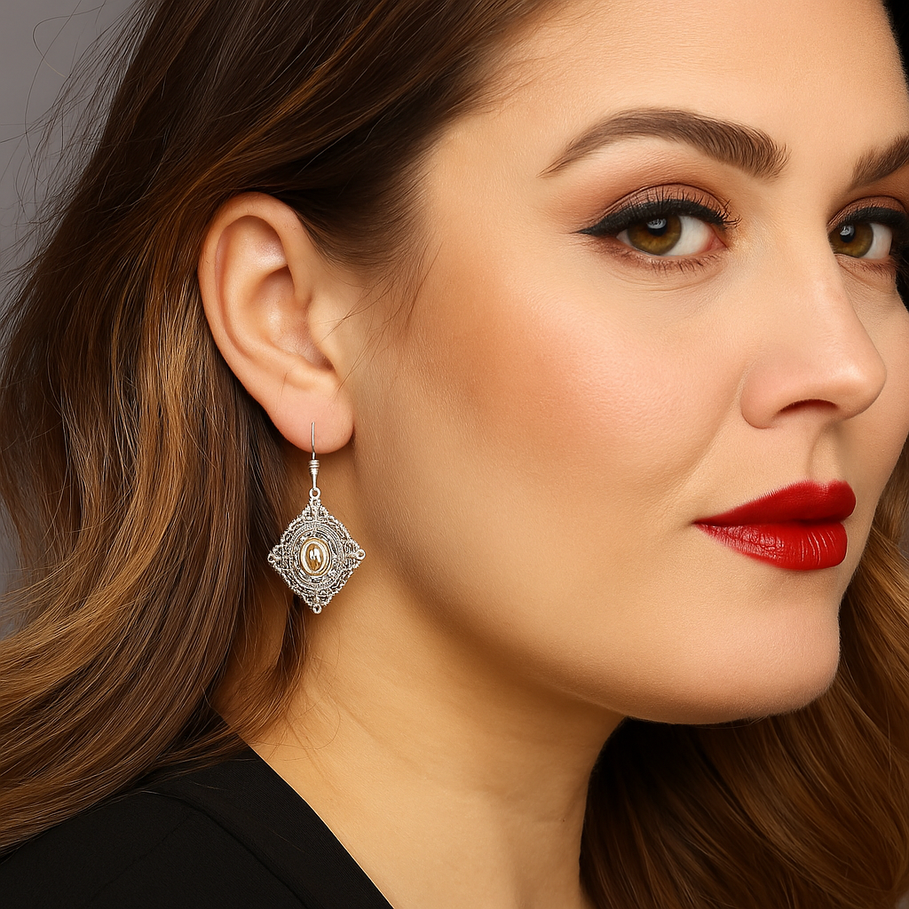 925 Silver Citrine Filigree Dangle Earrings