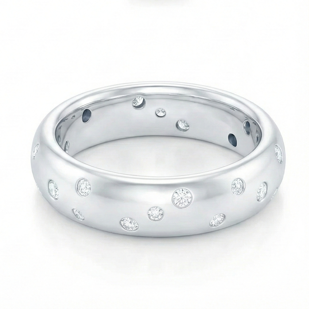 The Stardust Promise: Wide Flush Set Moissanite Band