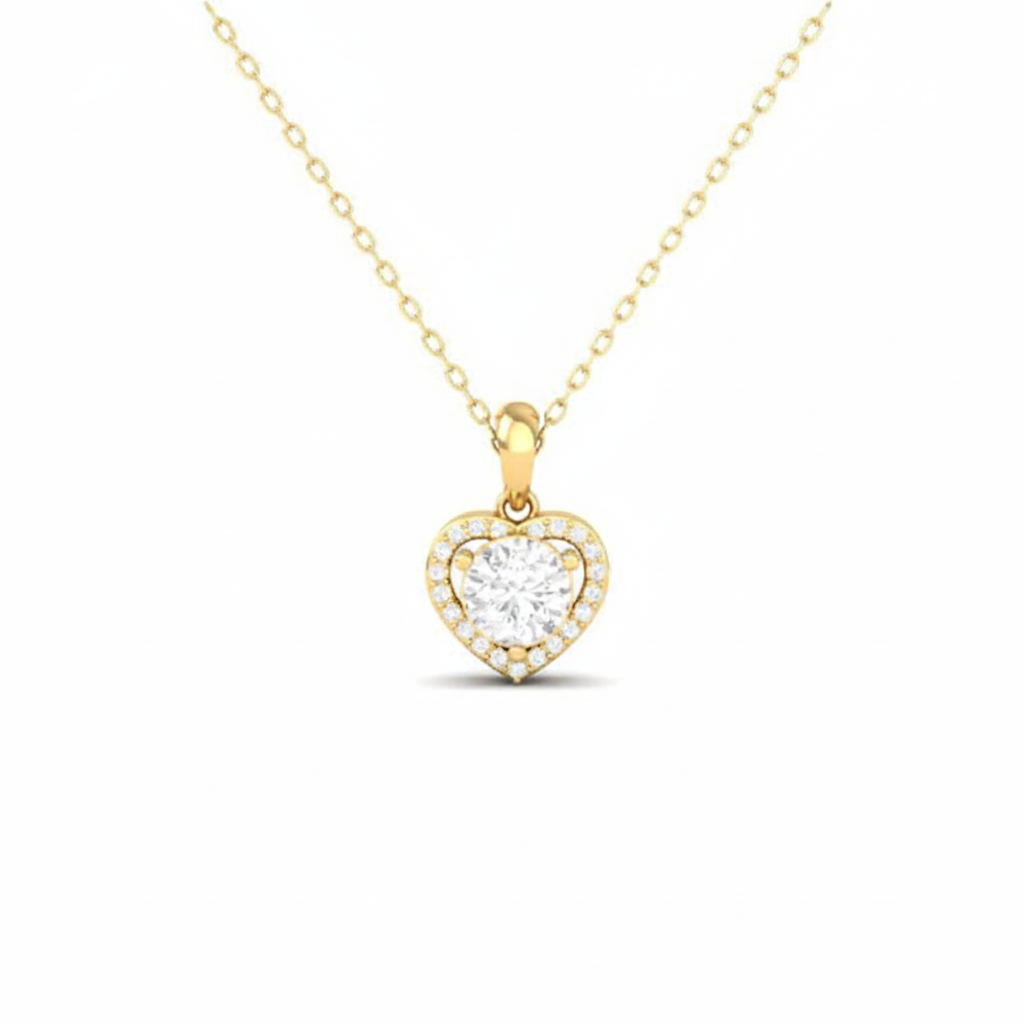 925 Sterling Silver Gold Plated Heart Moissanite Pendant Necklace For Women