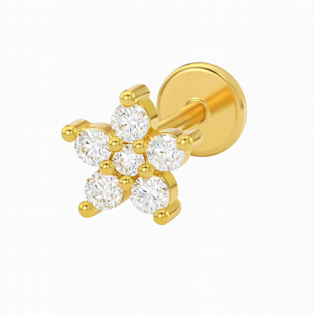 925 Sterling Silver Gold Plated Floral Cluster Nose Pin