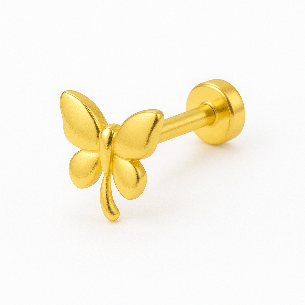925 Sterling Silver Gold Plated Butterfly Nose Pin