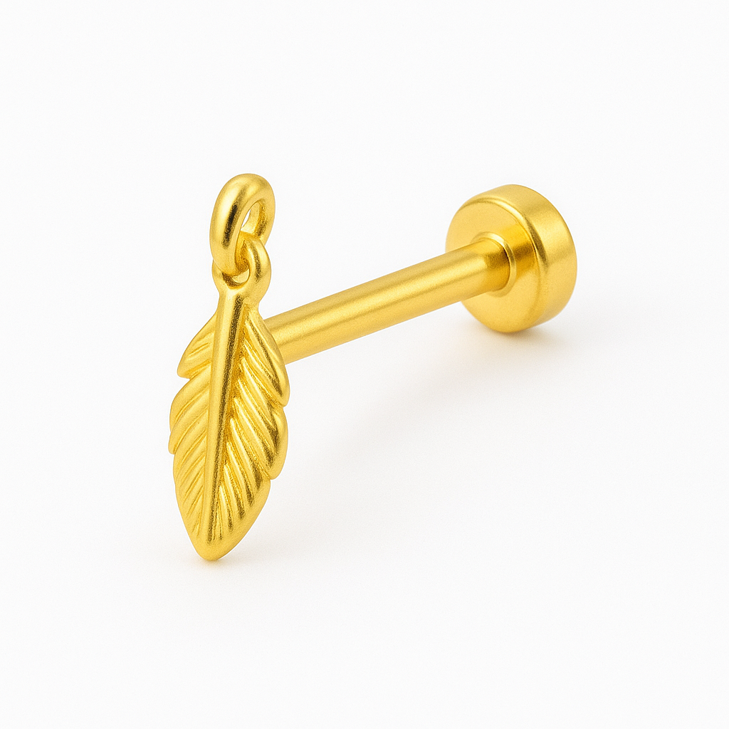 925 Sterling Silver Gold Plated Feather Dangle Nose Pin