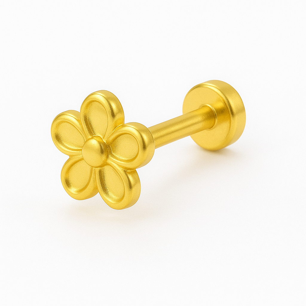 925 Sterling Silver Gold Plated Five Petal Flower Nose Pin