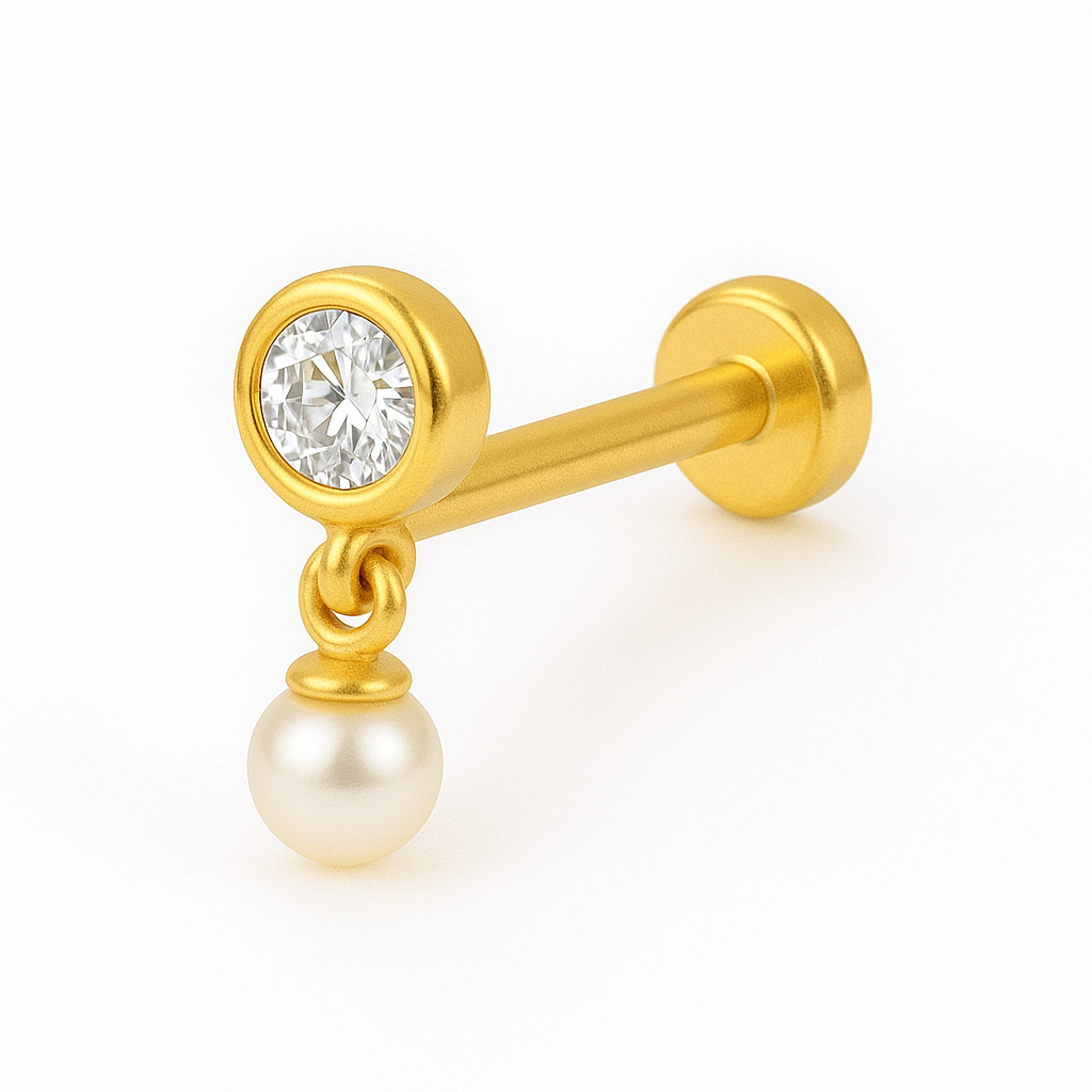 925 Sterling Silver Gold Plated Pearl Drop Nose Pin