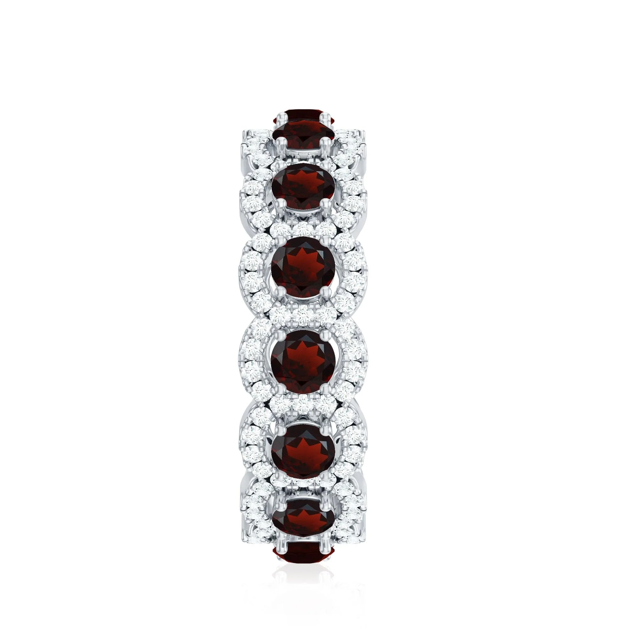 The Infinite Passion: Garnet & Moissanite Halo Eternity Ring