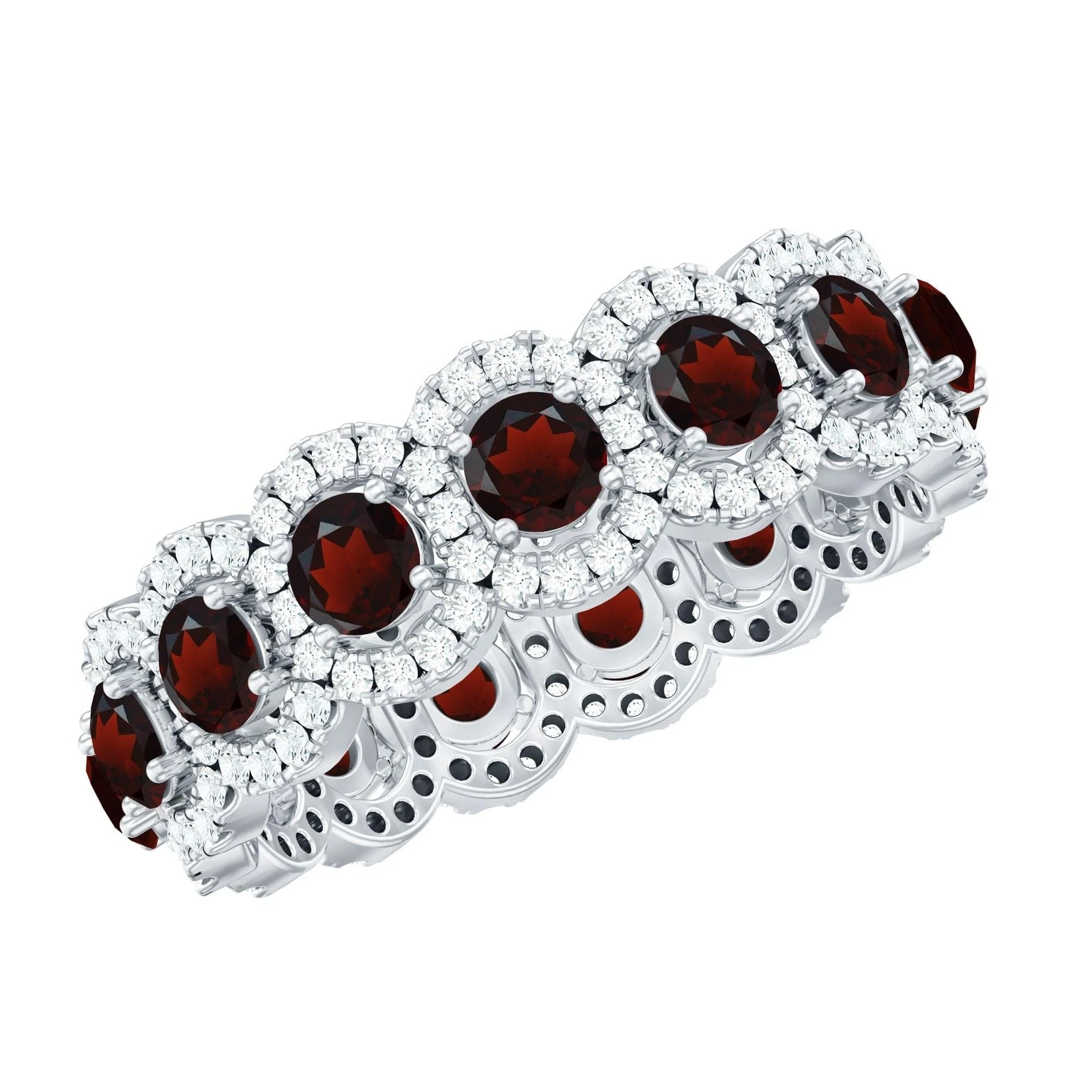 The Infinite Passion: Garnet & Moissanite Halo Eternity Ring