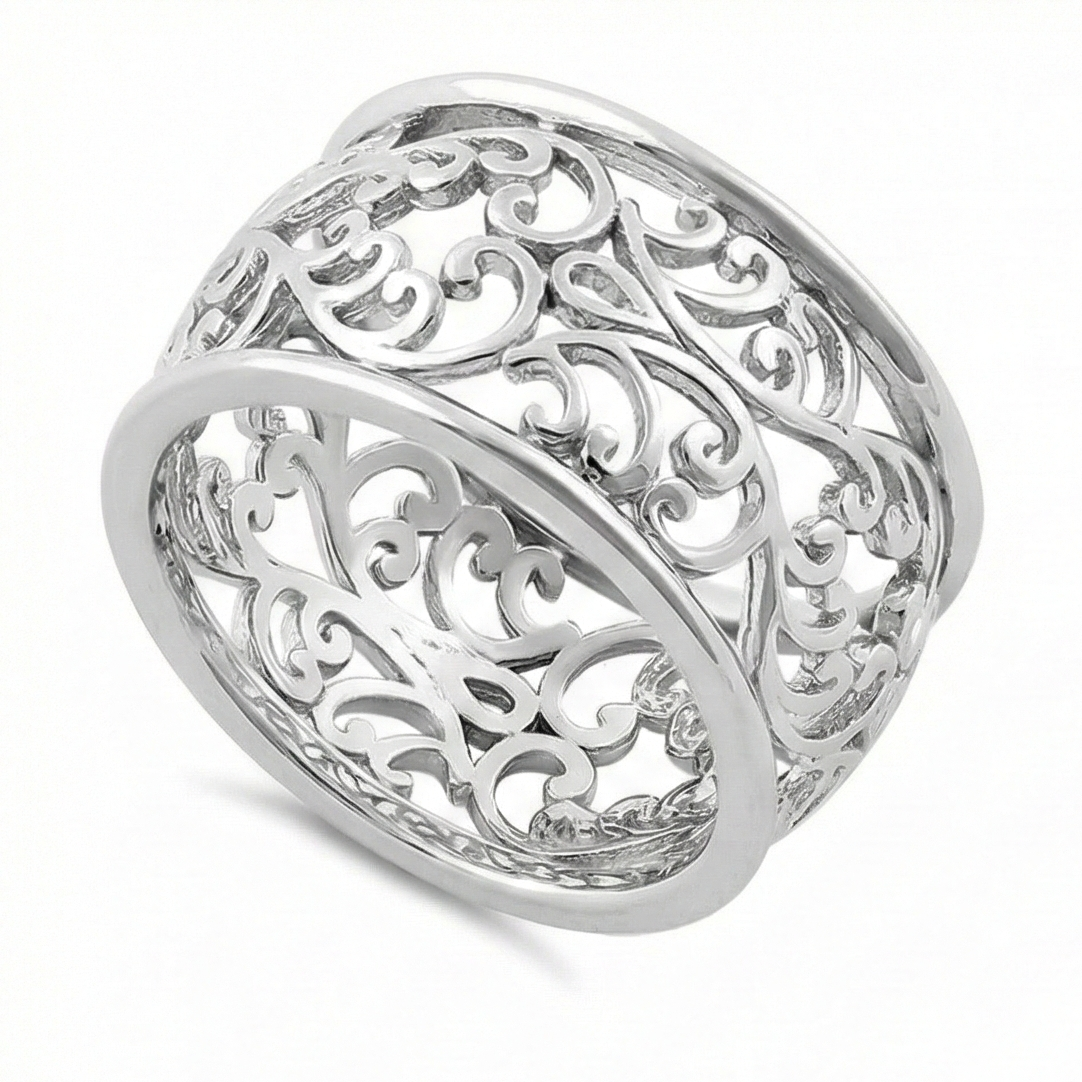 The Victorian Scroll: Openwork Filigree Silver Ring