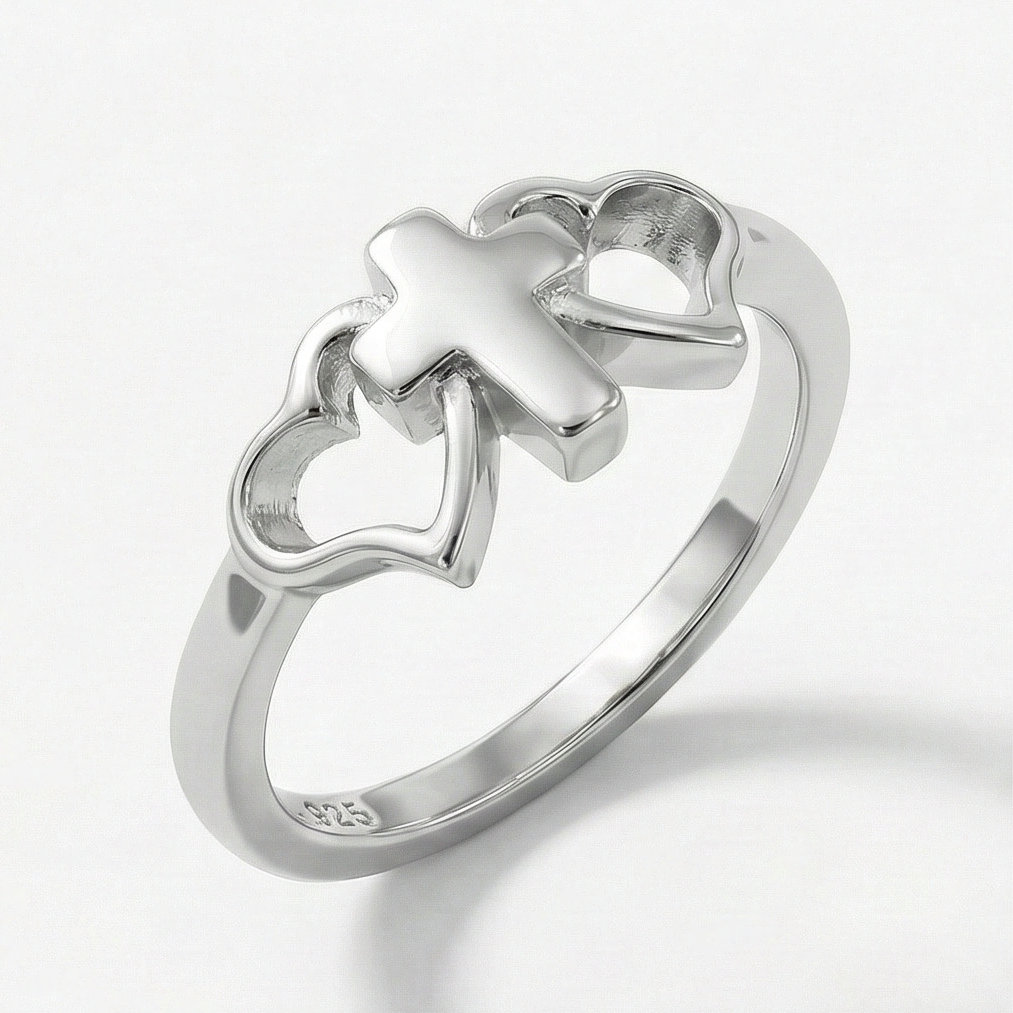 The Faithful Heart : Silver Cross & Heart Ring