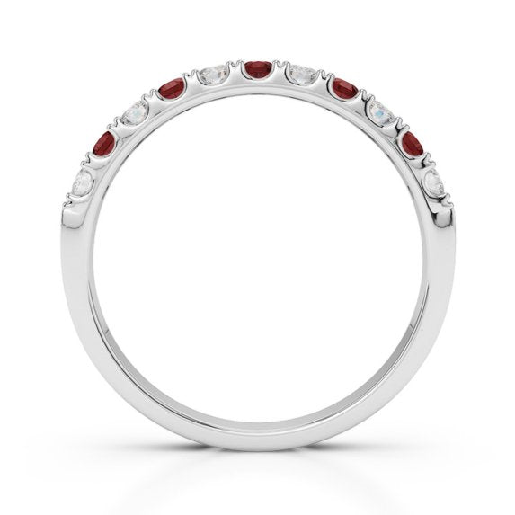 The Crimson Rhythm : Garnet & Moissanite Half Eternity Ring