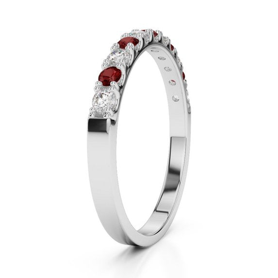 The Crimson Rhythm : Garnet & Moissanite Half Eternity Ring