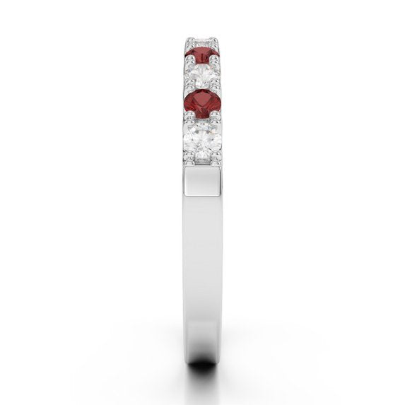 The Crimson Rhythm : Garnet & Moissanite Half Eternity Ring