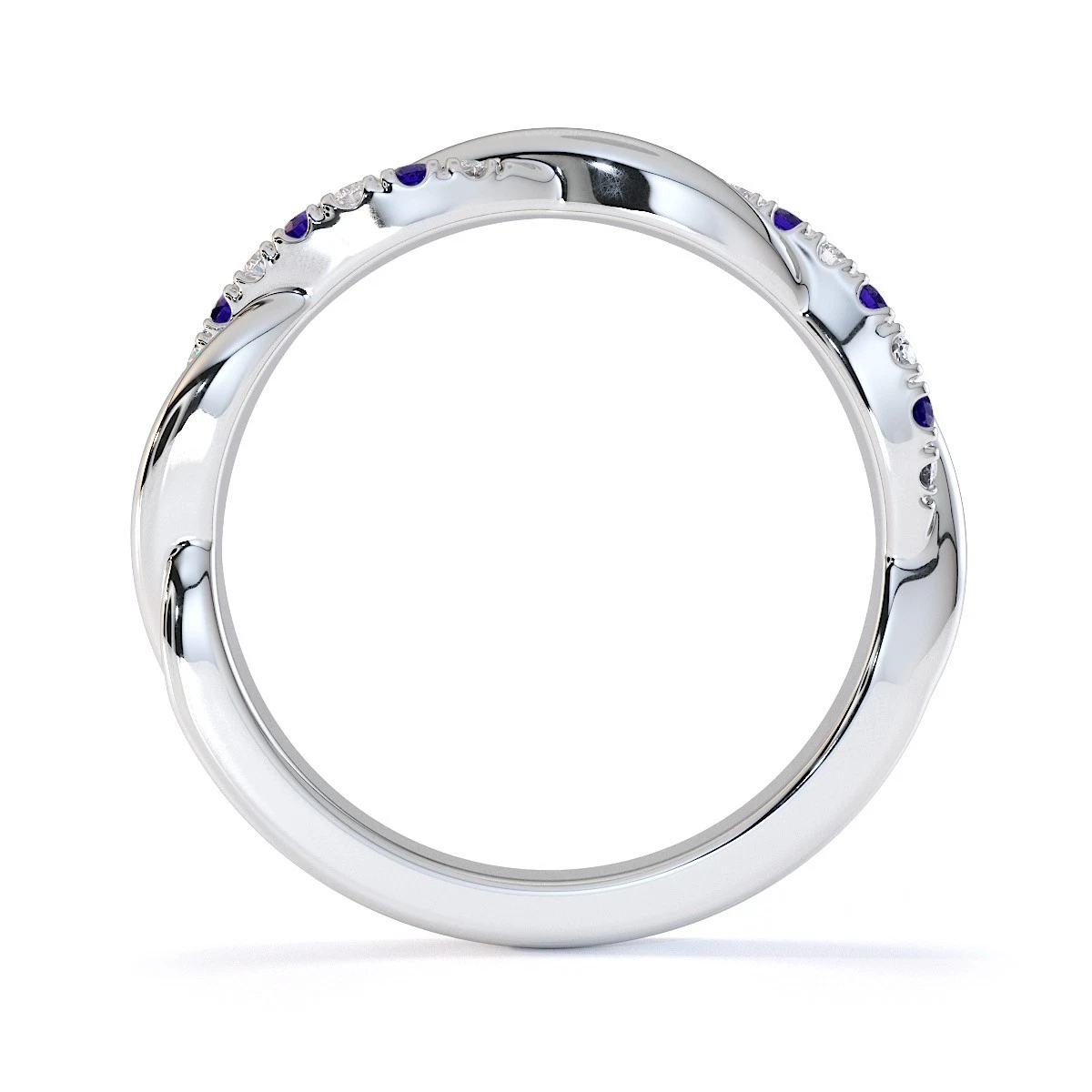 The Cosmic Weave: Iolite & Moissanite Twisted Band