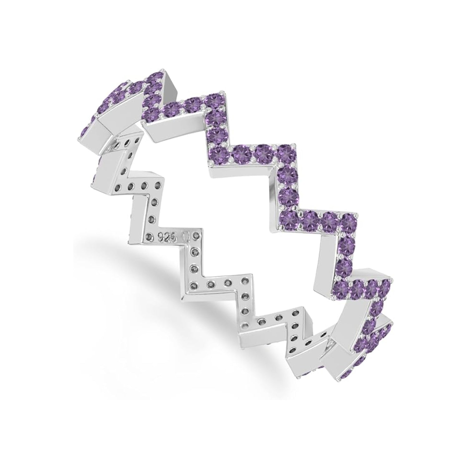 The Geometric Pulse: Amethyst Pave Zigzag Ring
