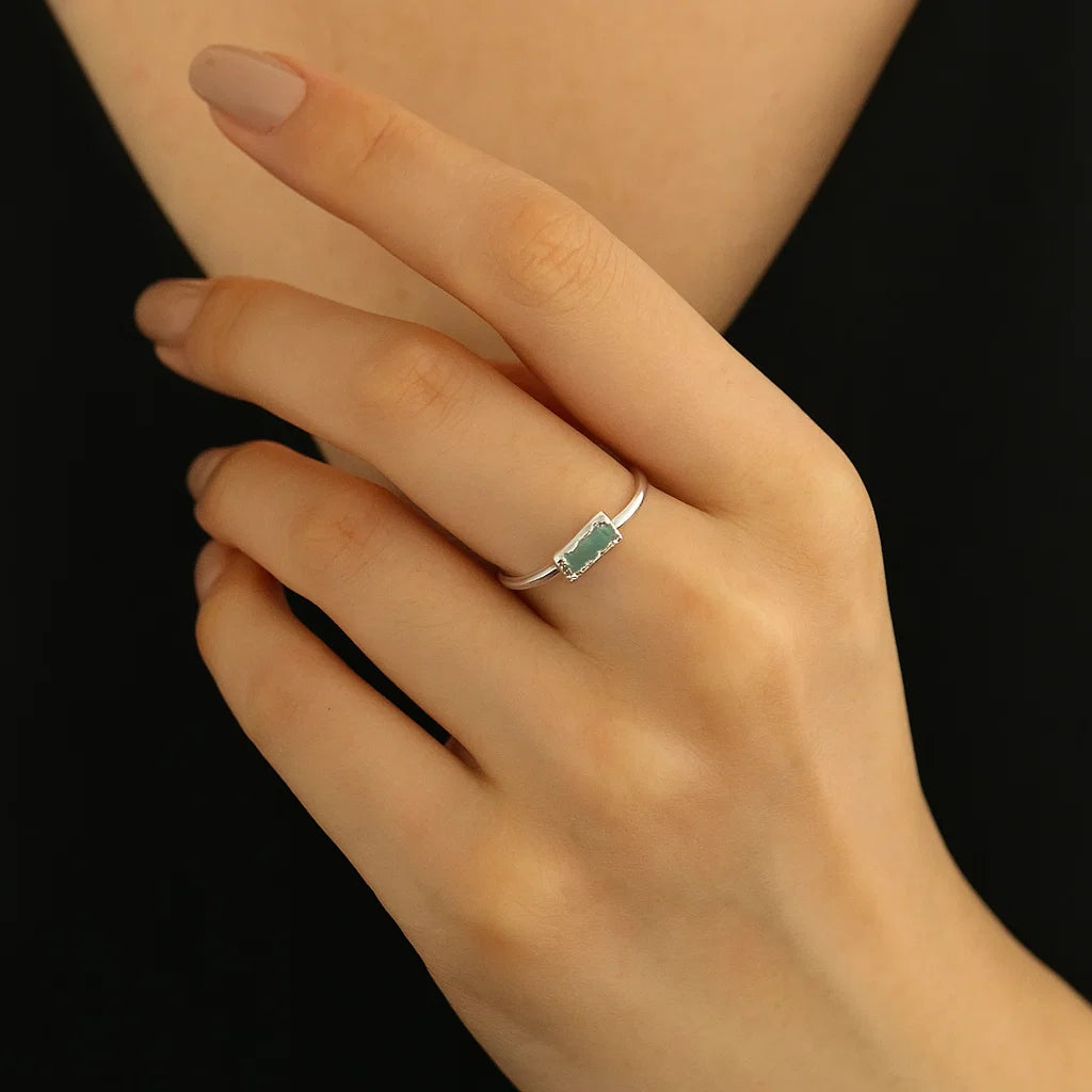 925 Sterling Silver Natural Blue Drusy Bar Ring