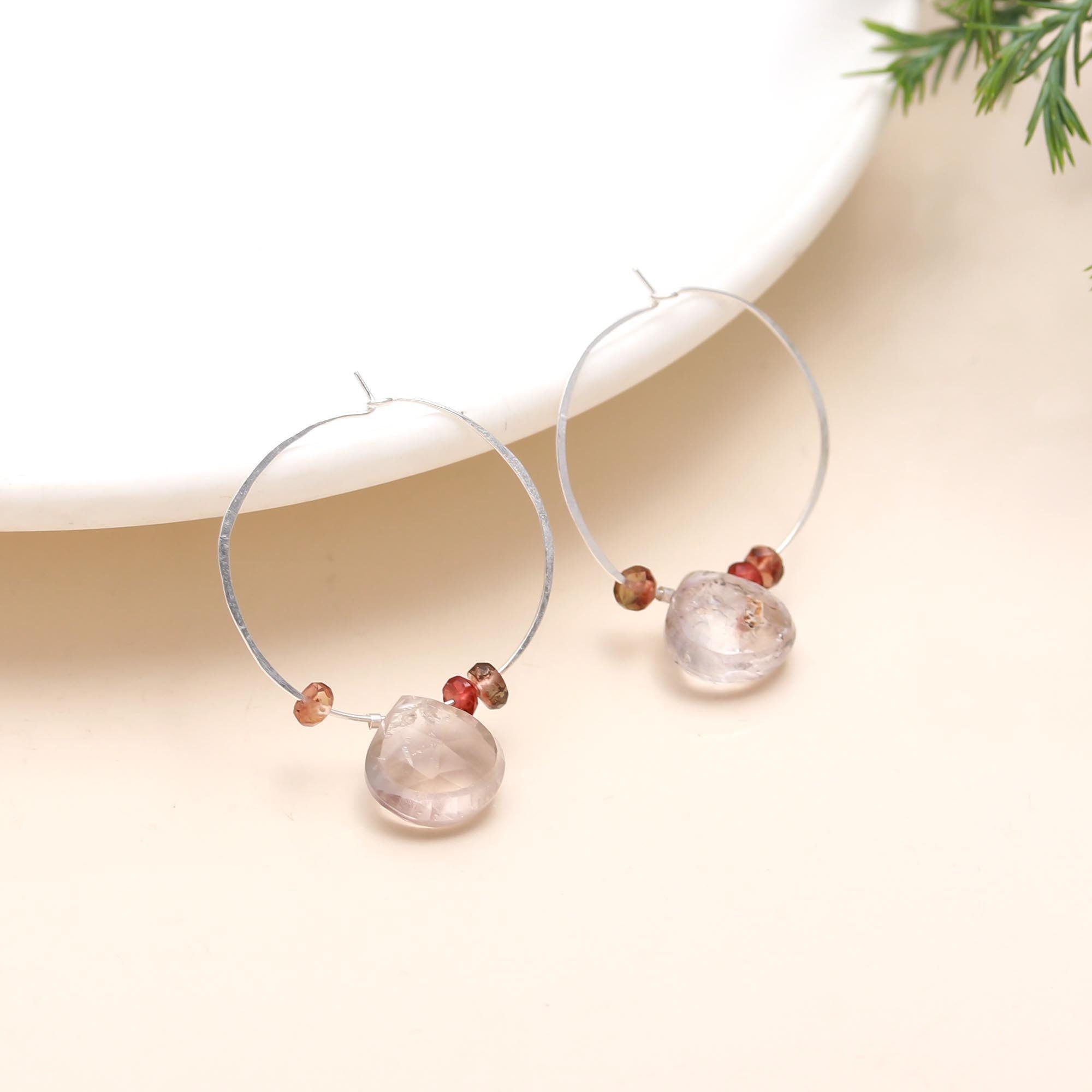 The Silver Thread: Garnet Silver Hoops