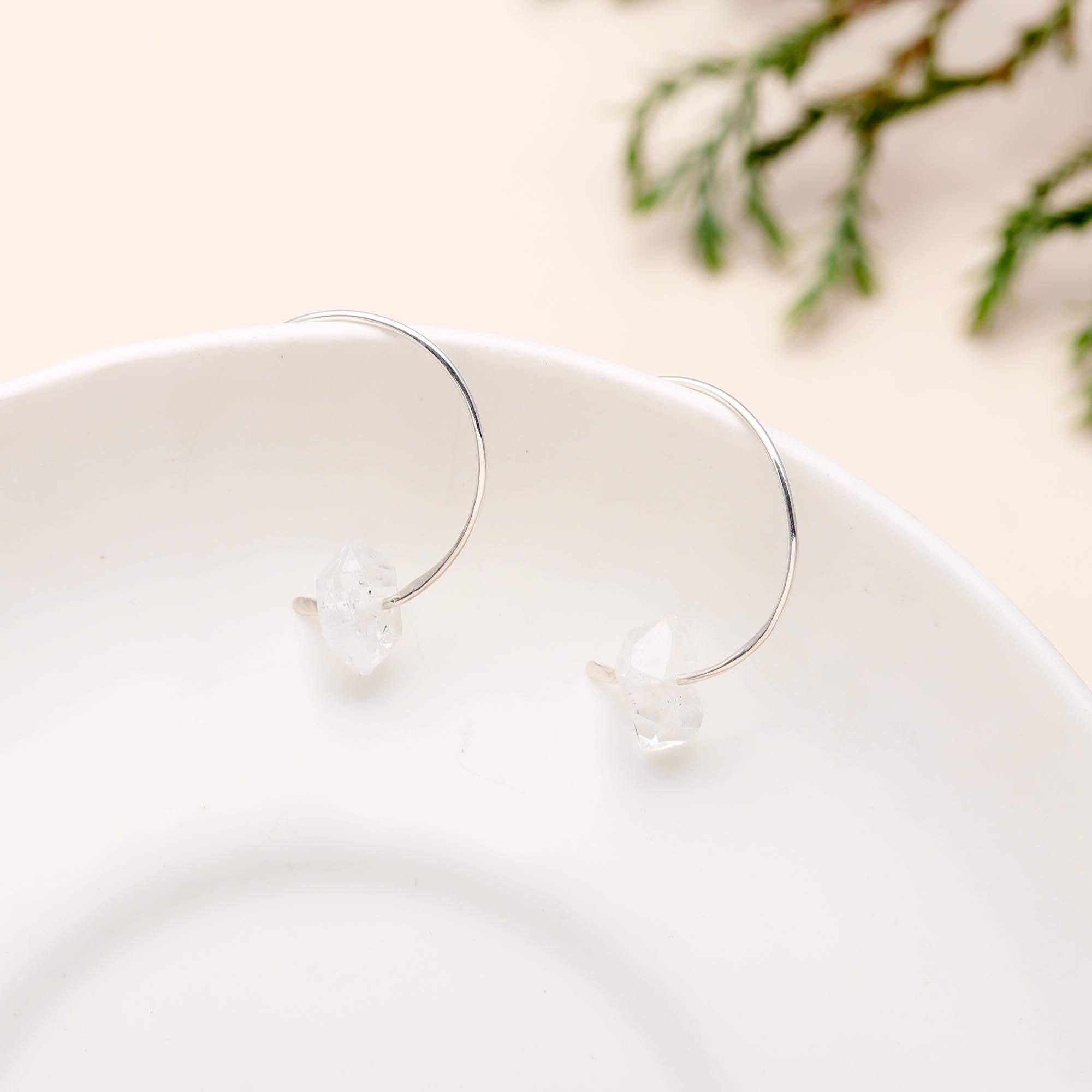 925 Sterling Silver Herkimer Diamond Hoop Earring
