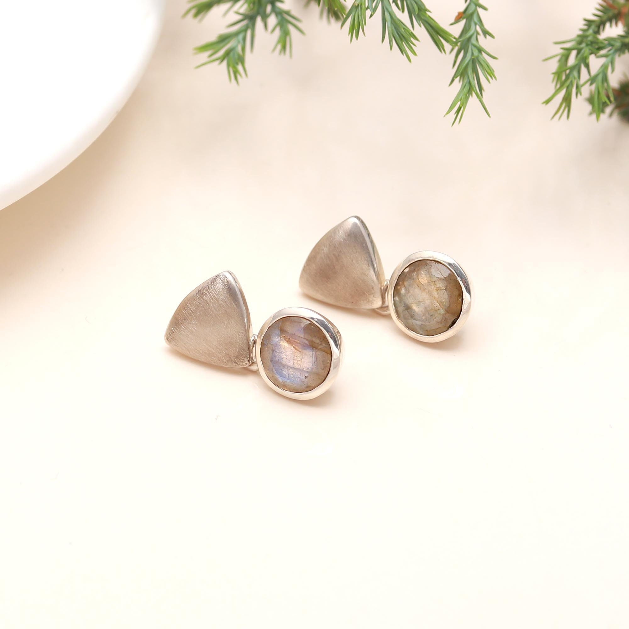 The Geometric Mystic: Brushed Silver Triangle Earrings