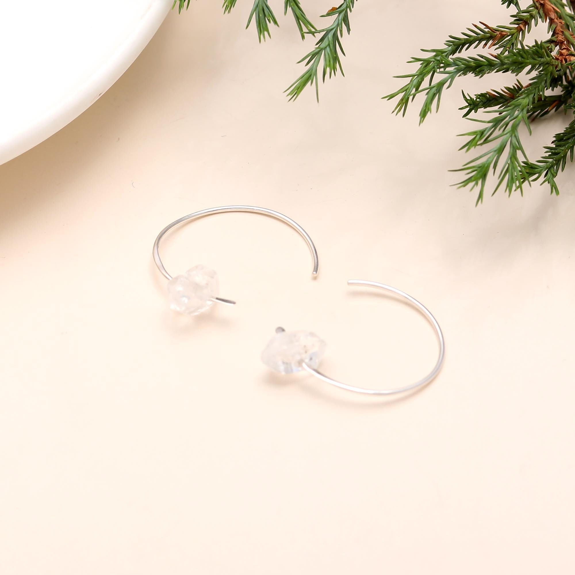 925 Sterling Silver Herkimer Diamond Hoop Earring
