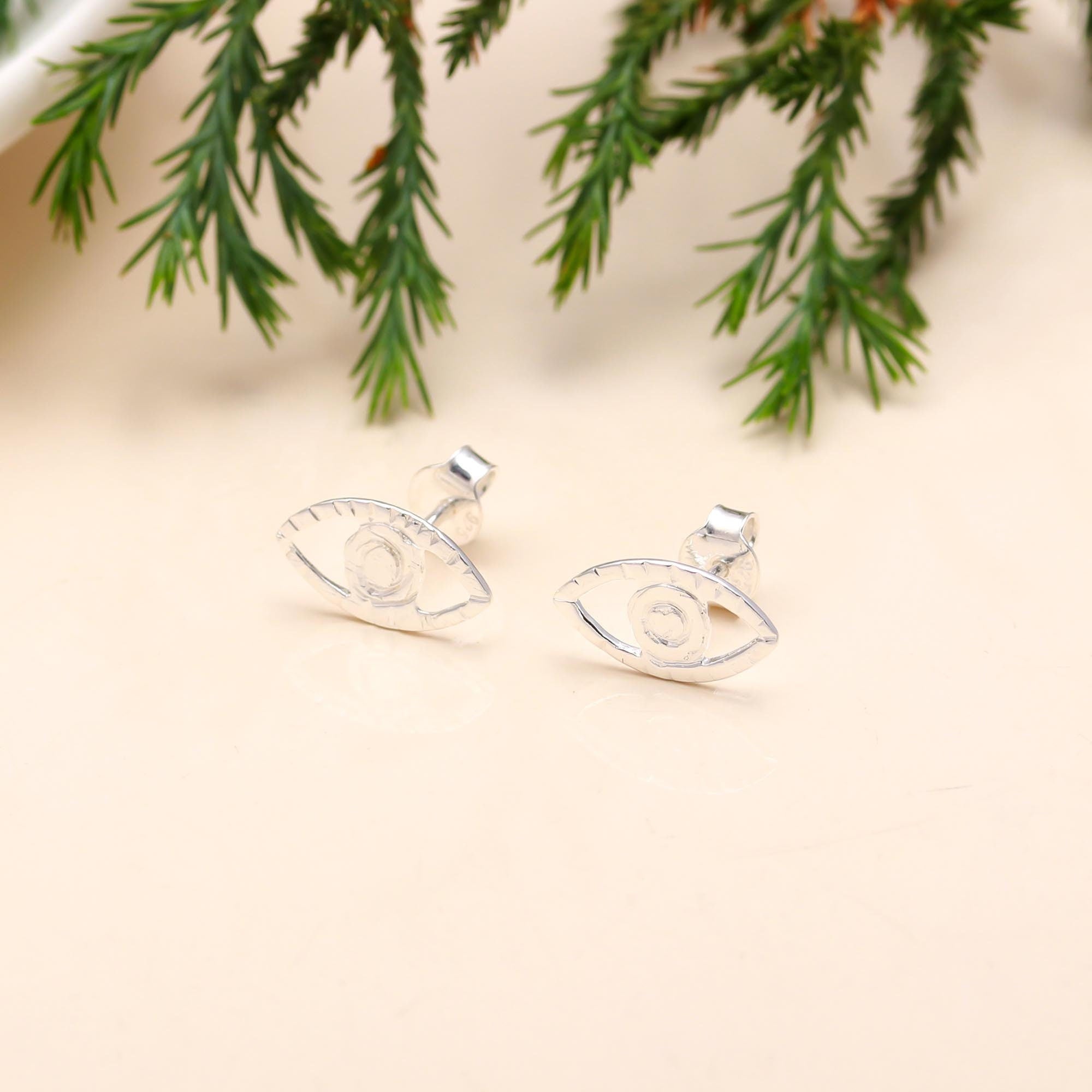 The Silver Guardian: Sterling Silver Evil Eye Stud Earrings