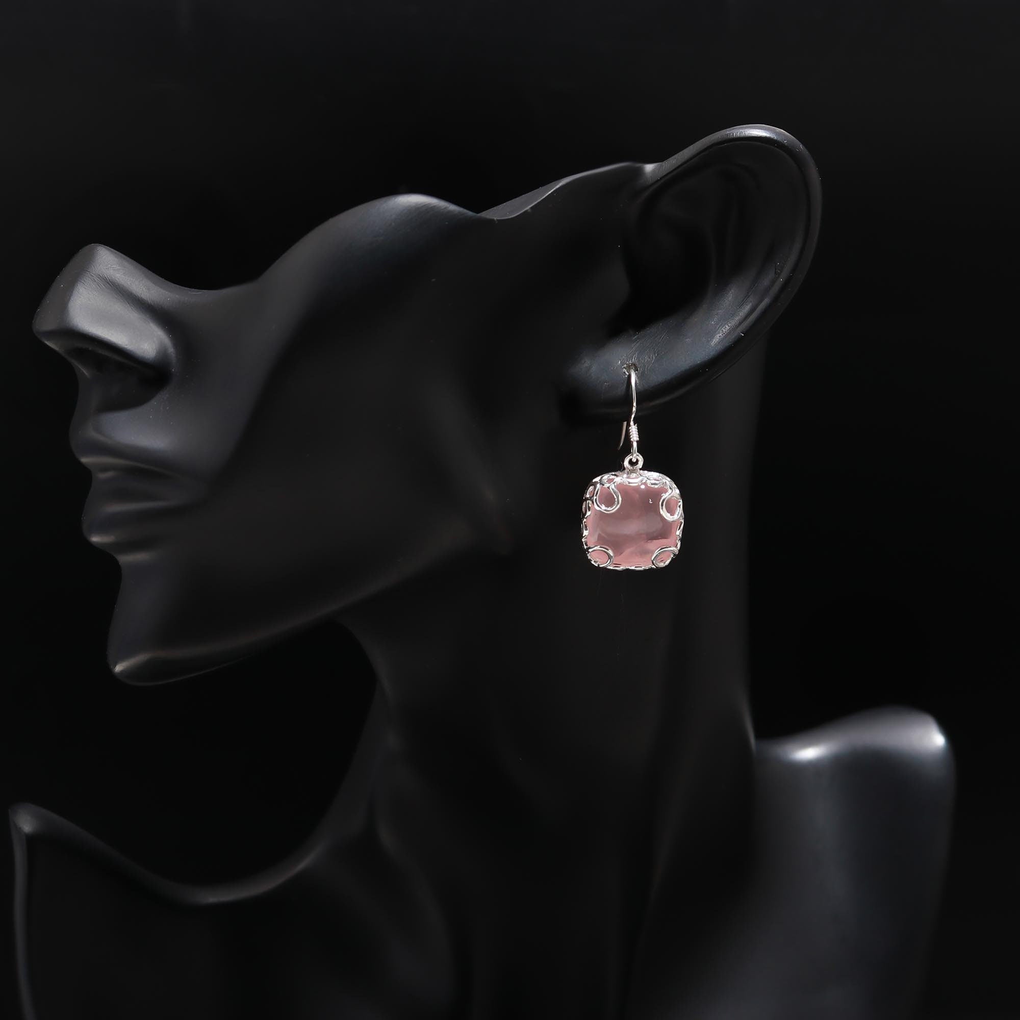 Solid 925 Silver Rose Quartz Earrings with Earwire