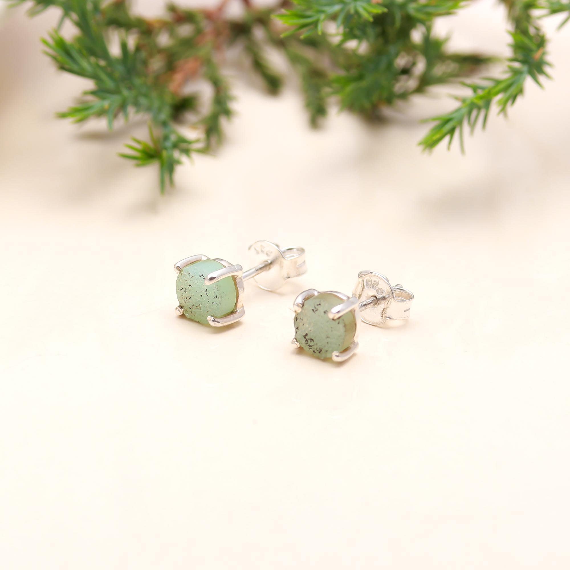The Mint Stardust: Green Druzy & Silver Stud Earrings