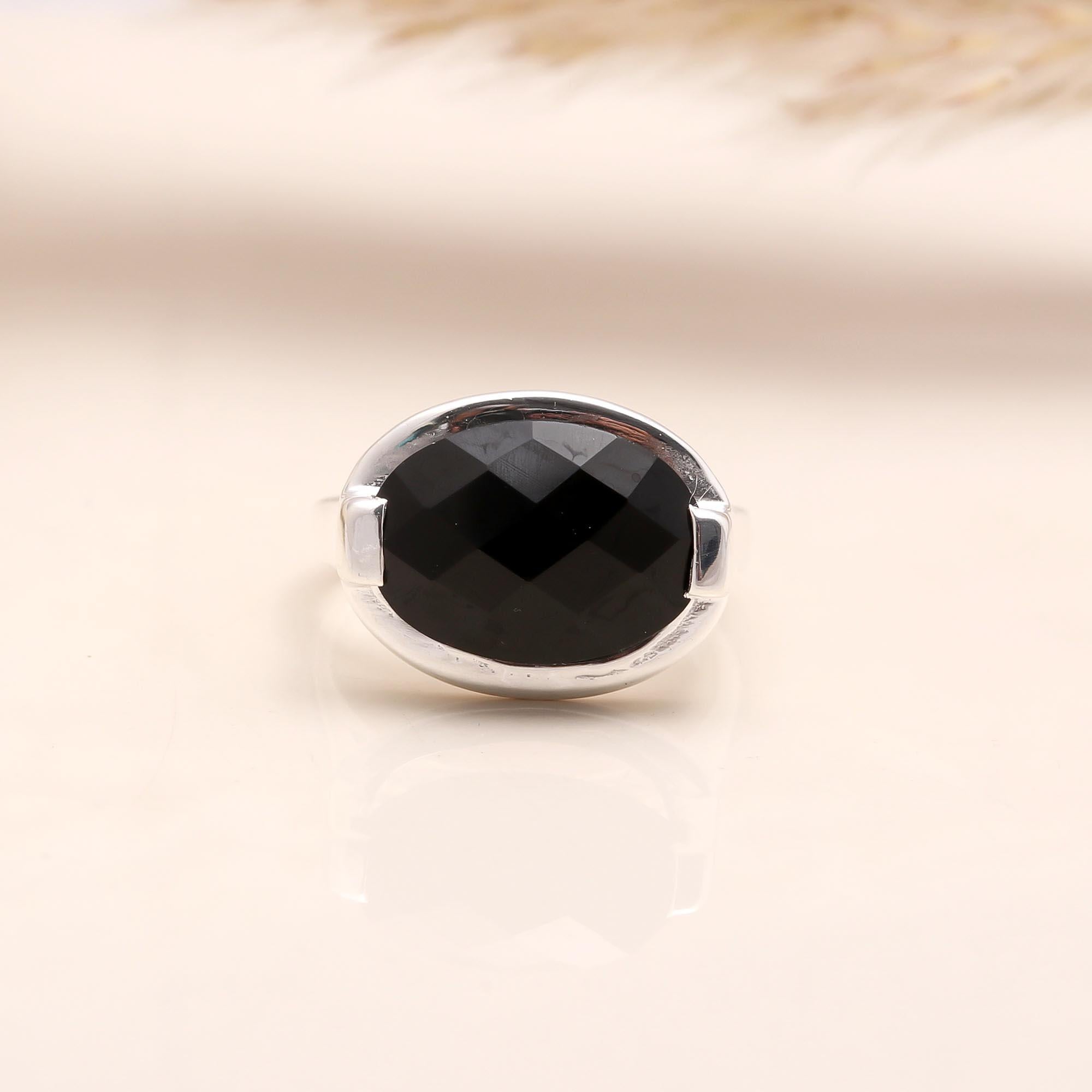 The Sleek Shadow: Black Onyx Marquise Ring