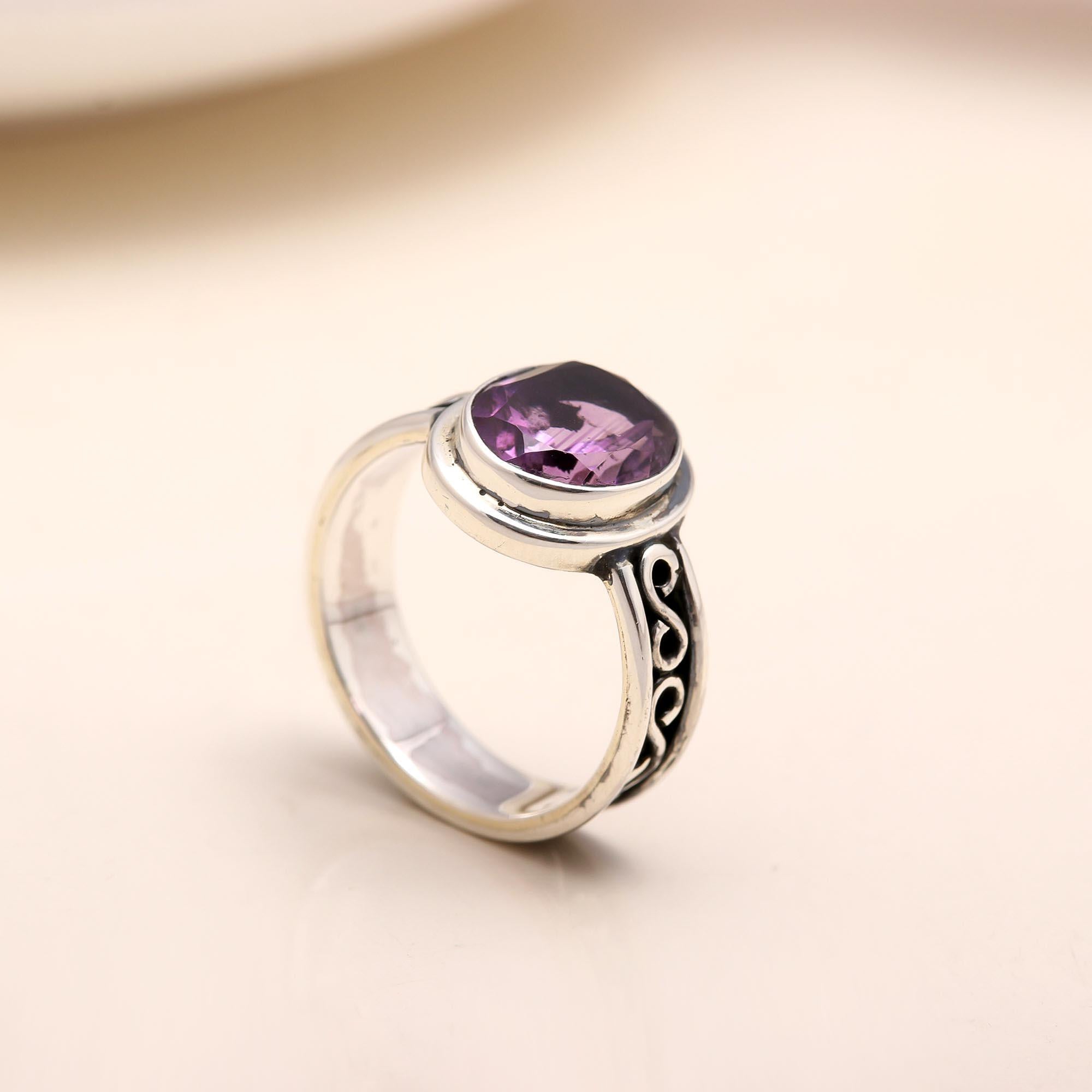 The Scroll Frame: Cushion Cut Amethyst Ring