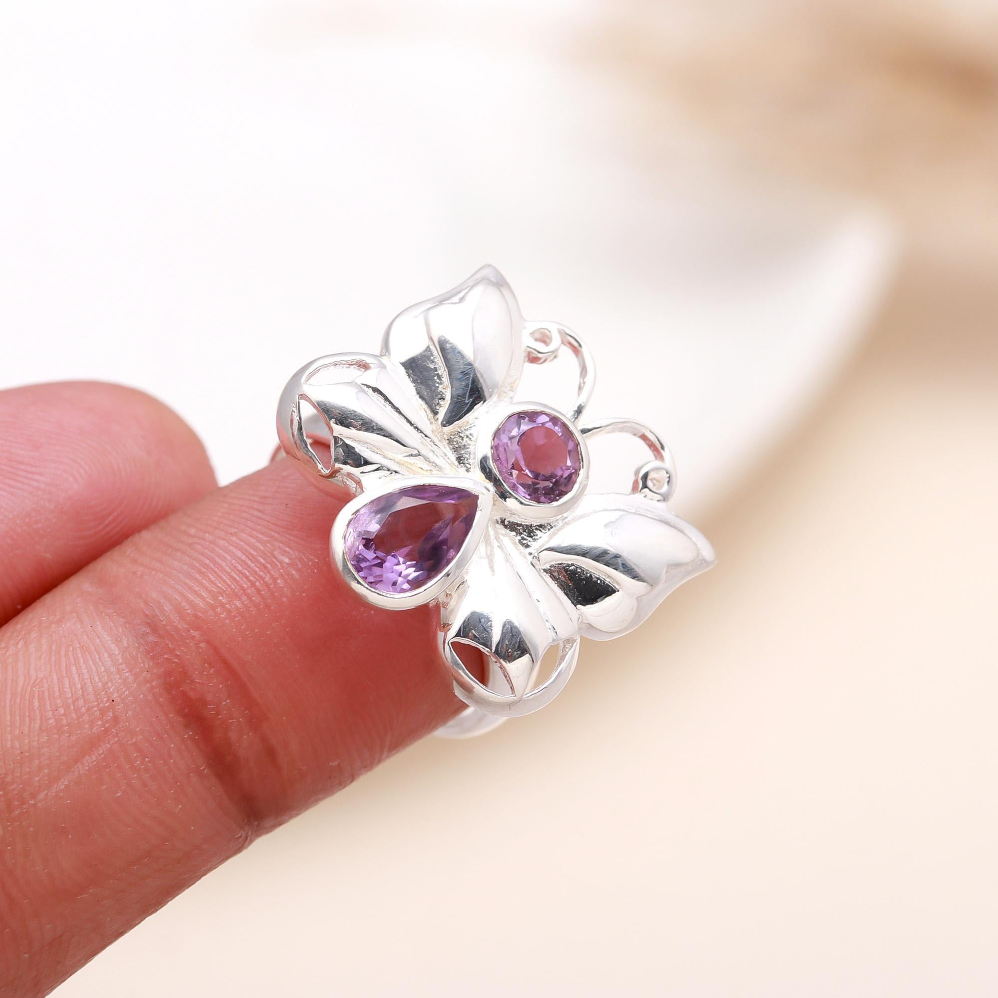 Natural Amethyst 925 Sterling Silver Contemporary Ring