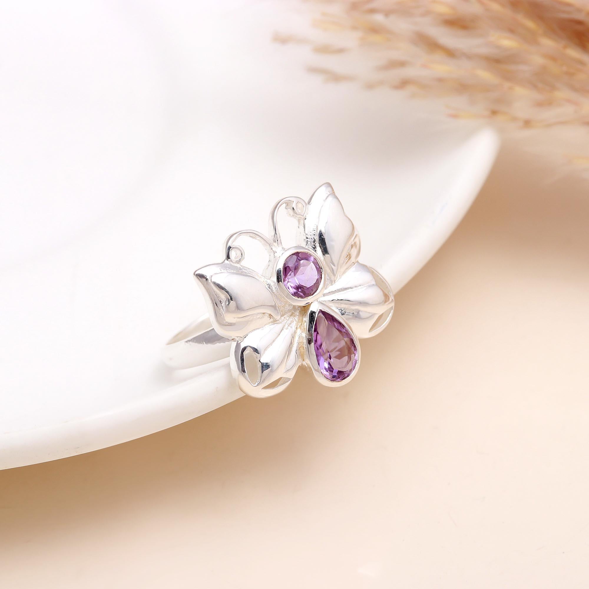 The Violet Wing: Amethyst Butterfly Ring