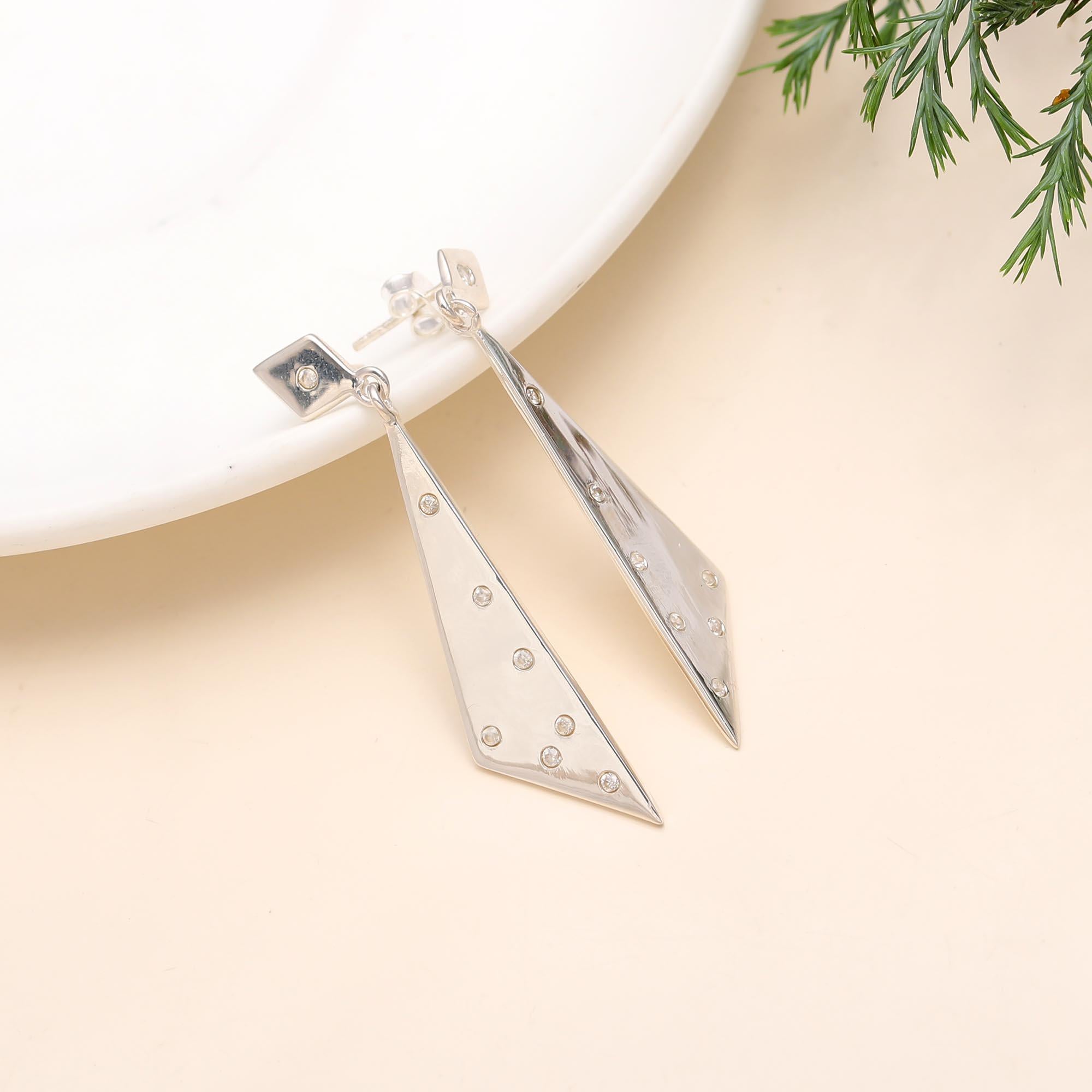 925 Silver Triangle Drop Earrings