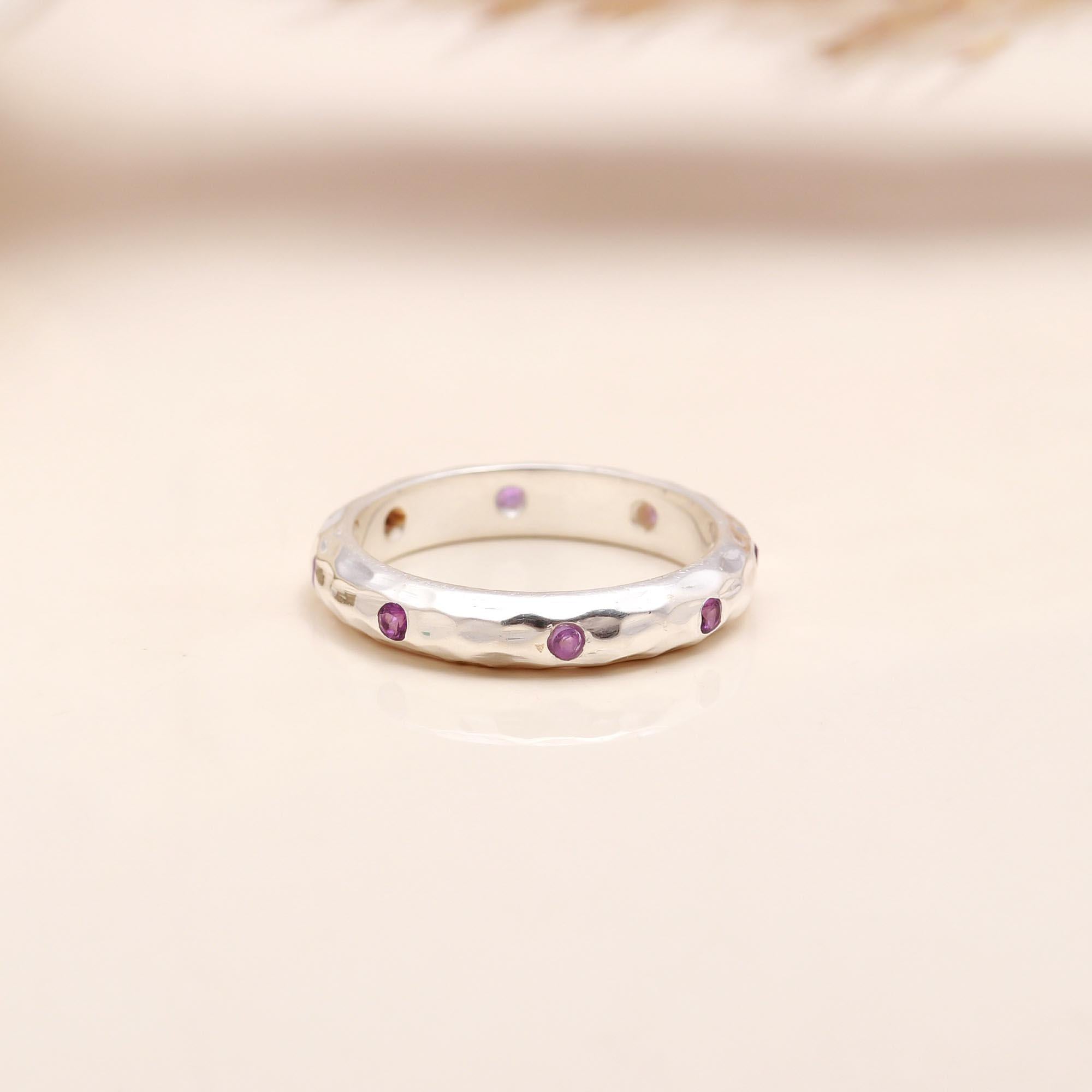 Flush Set Amethyst: Textured Stacking Band
