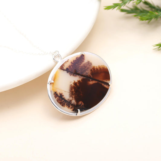 925 Sterling Silver Scenic Dendrite Agate  Necklace