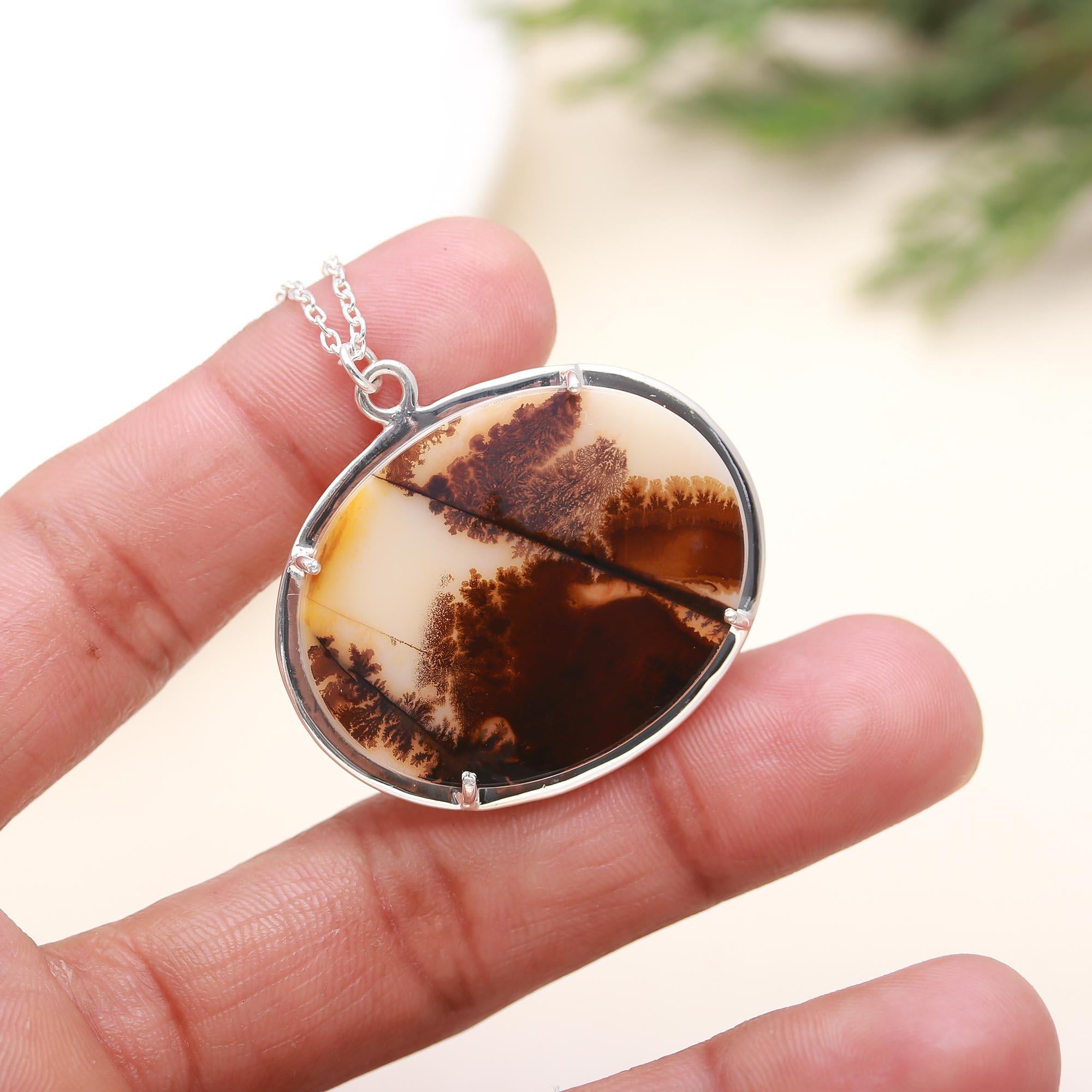 925 Silver Dendritic Agate Pendant Necklace
