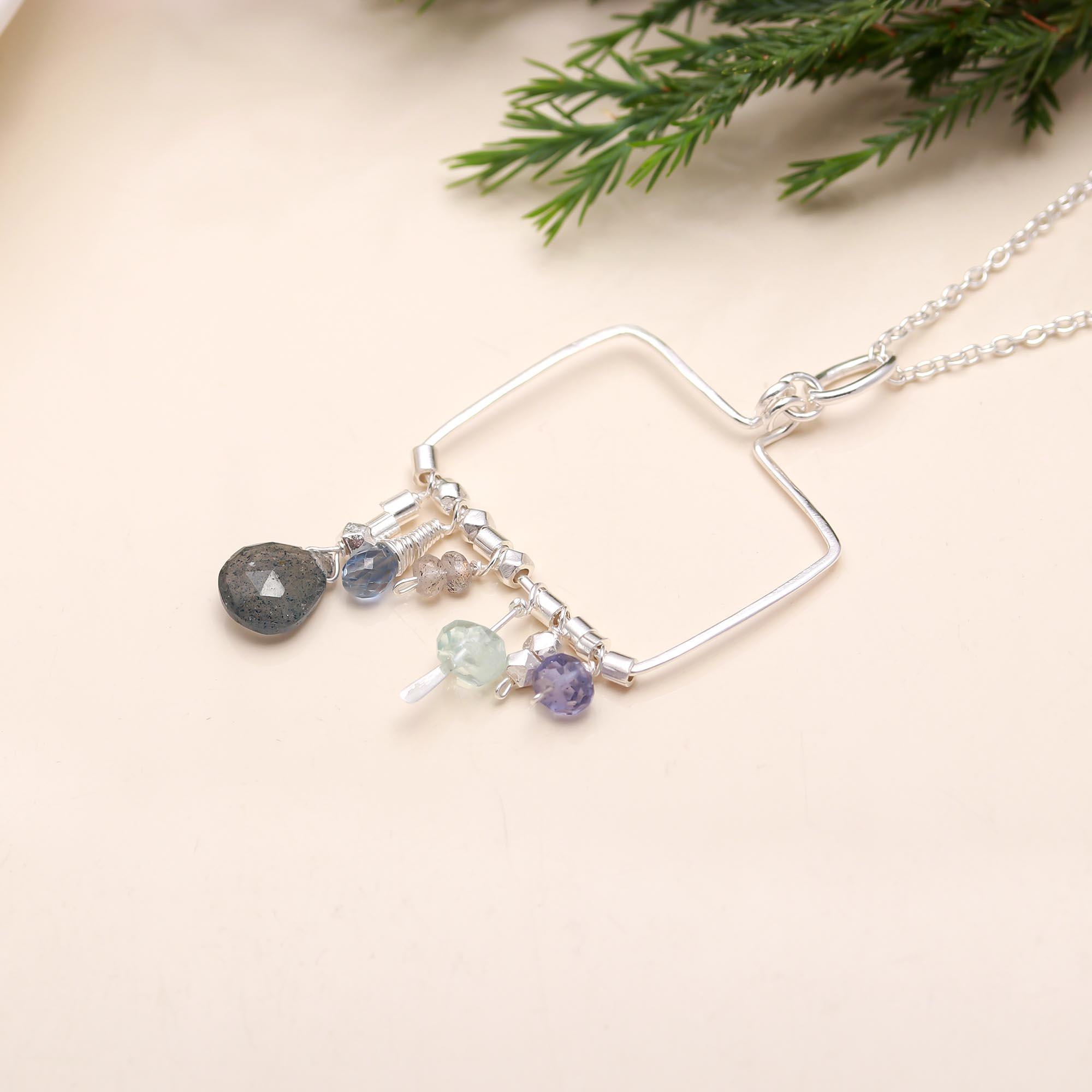 925 Sterling Silver Kynite, Labradorite, Aquamarine Necklace