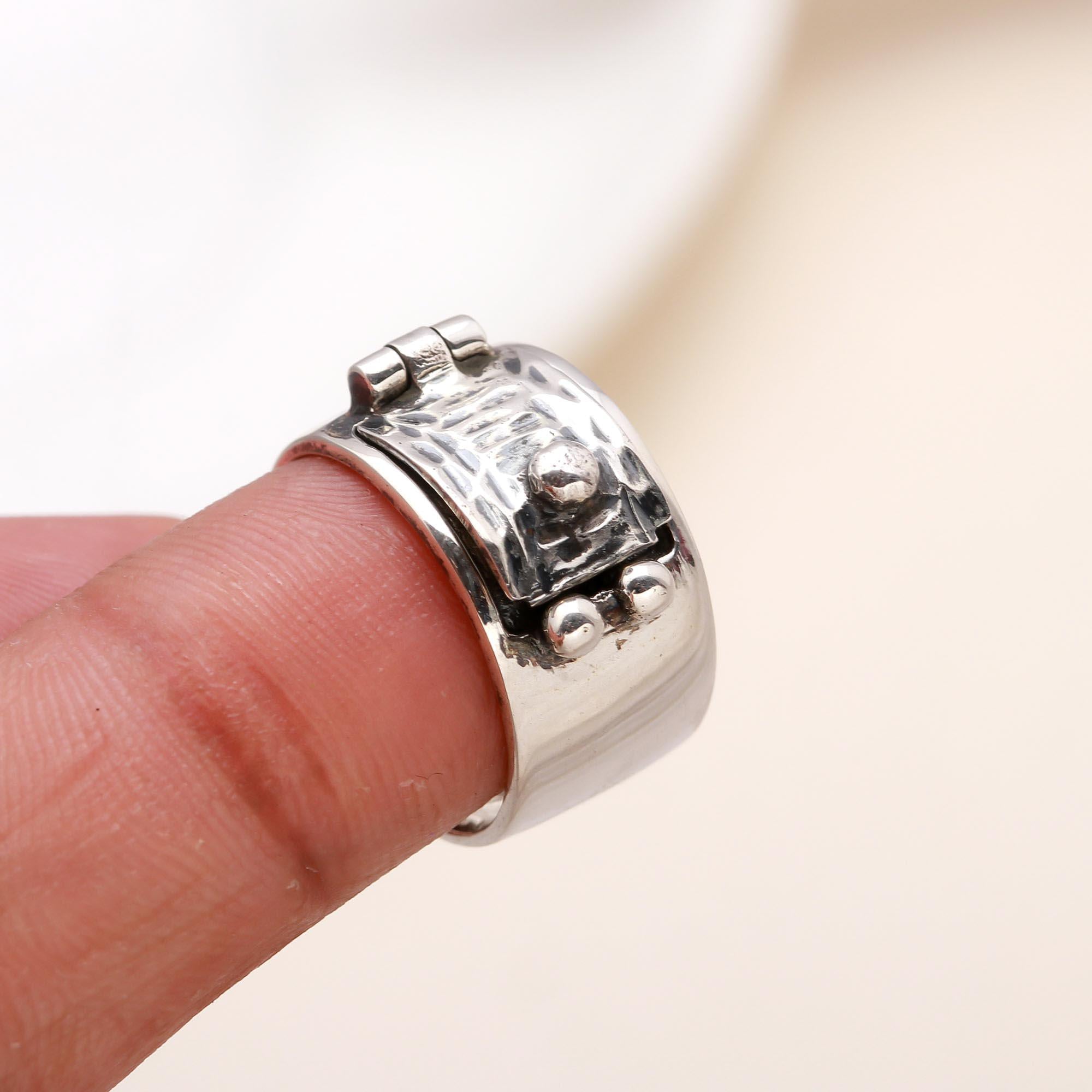 Secret Compartment: Hammered Silver Locket Ring
