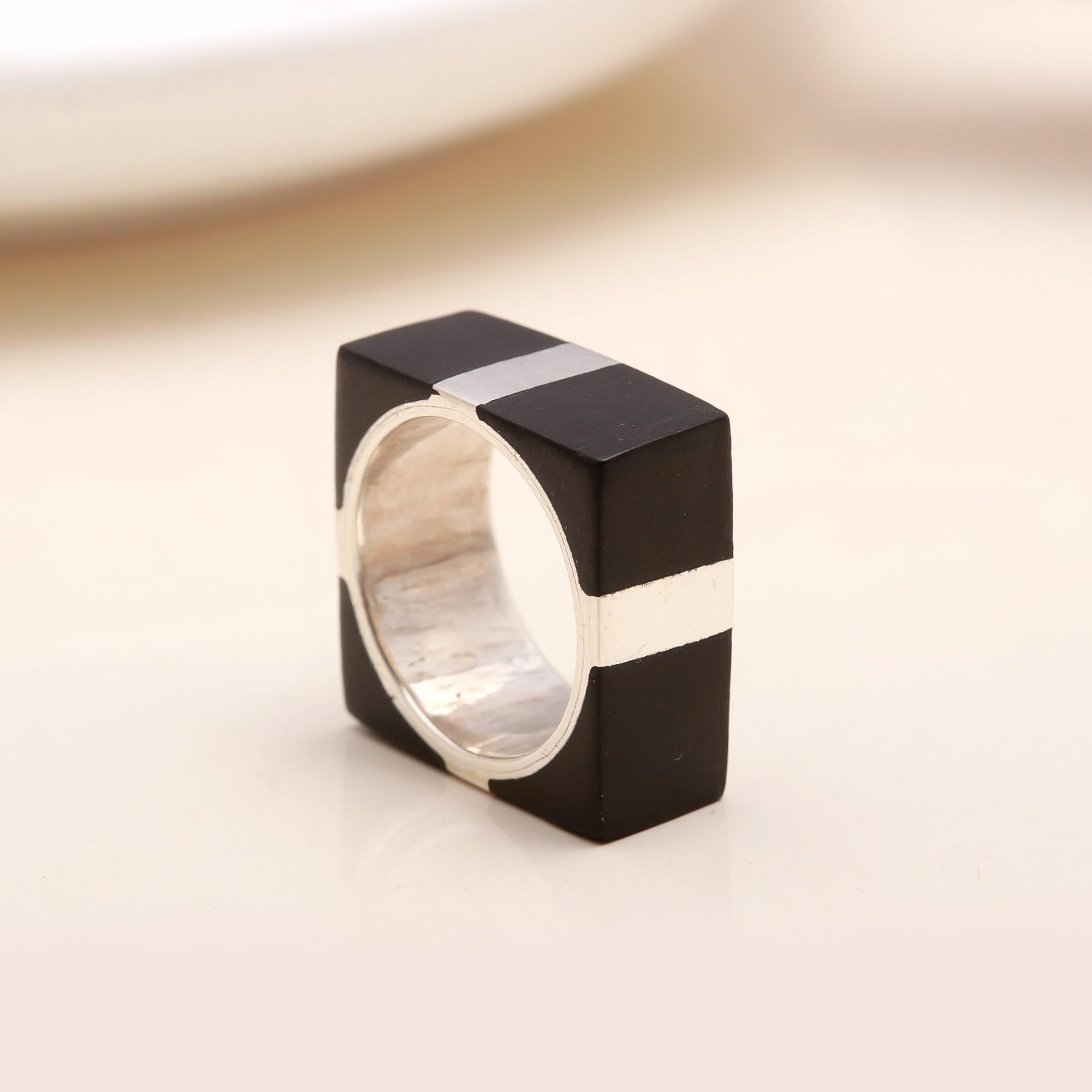 Black Onyx Inlay: Geometric Square Ring