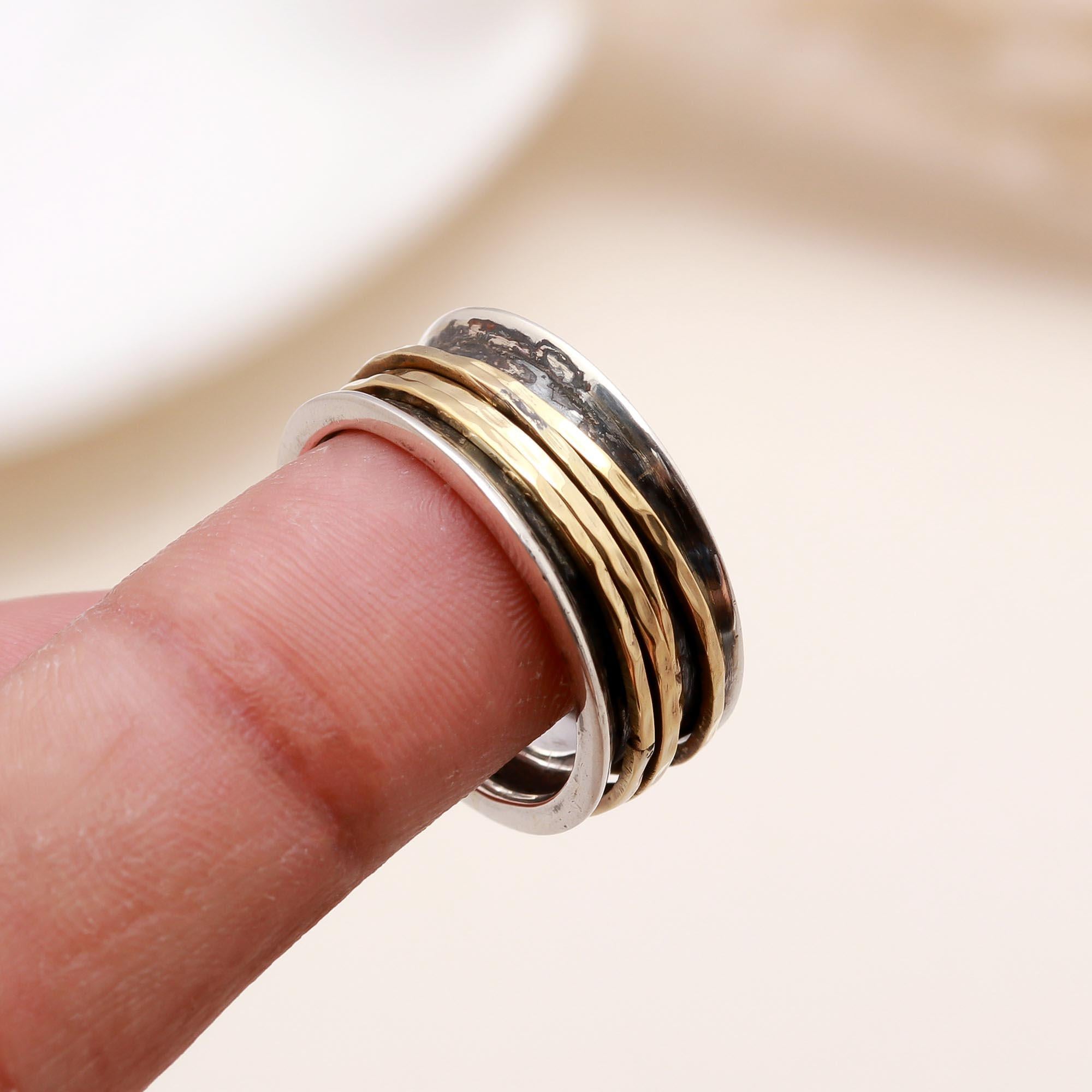 The Zen Trio: Wide Band Mixed Metal Spinner Ring