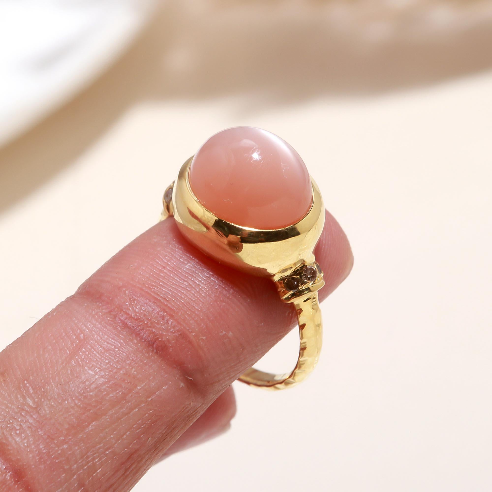 The Pink Opal Elegance: Gold Cabochon Ring