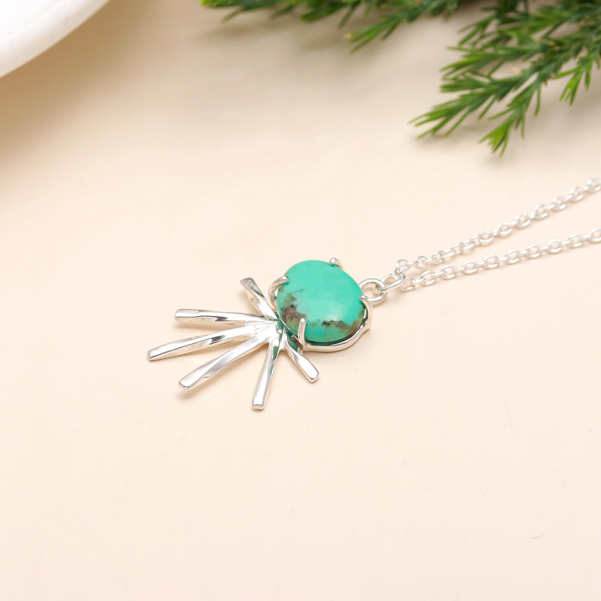 925 Silver Turquoise Sunburst Pendant Necklace