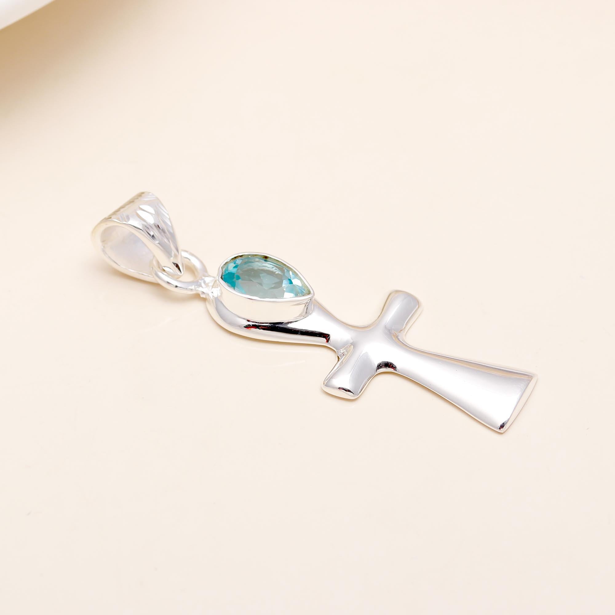 The Azure Prism: Blue Topaz Square Modern Silver Pendant