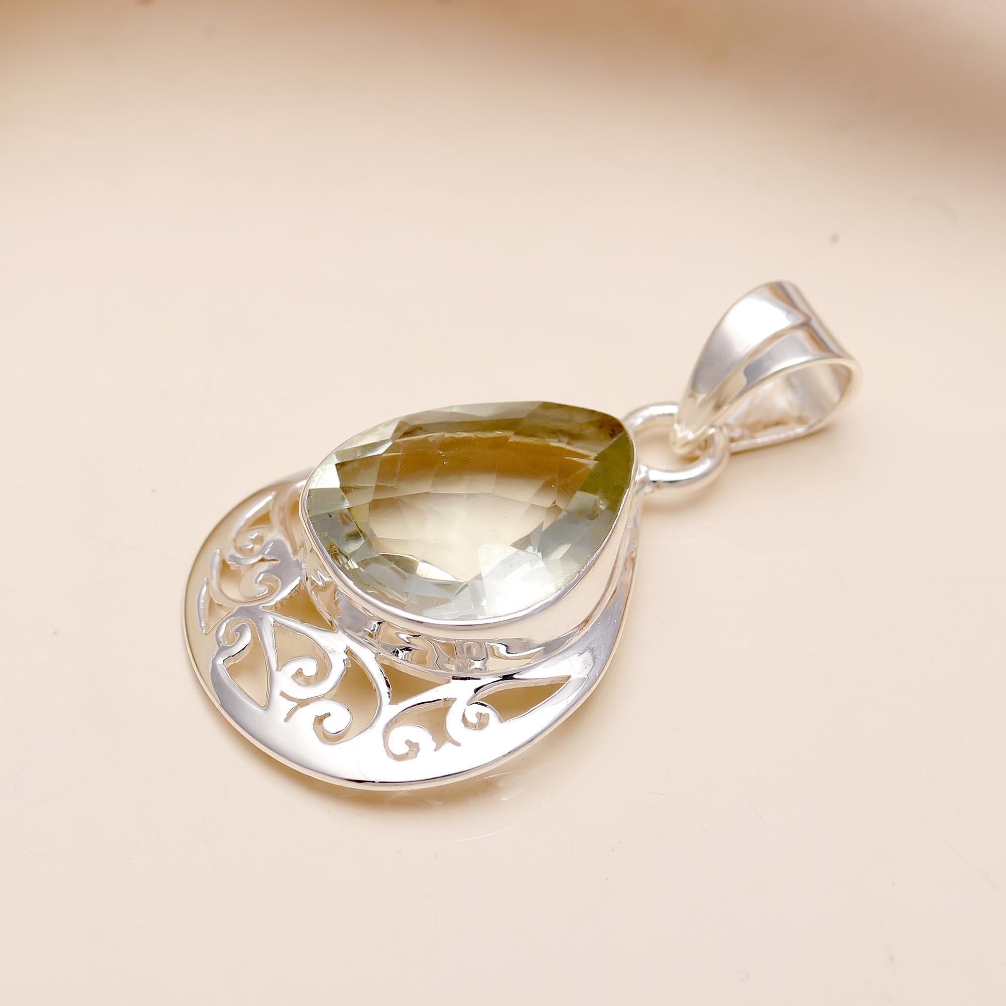 The Mint Drop: Green Amethyst Pear Filigree Pendant